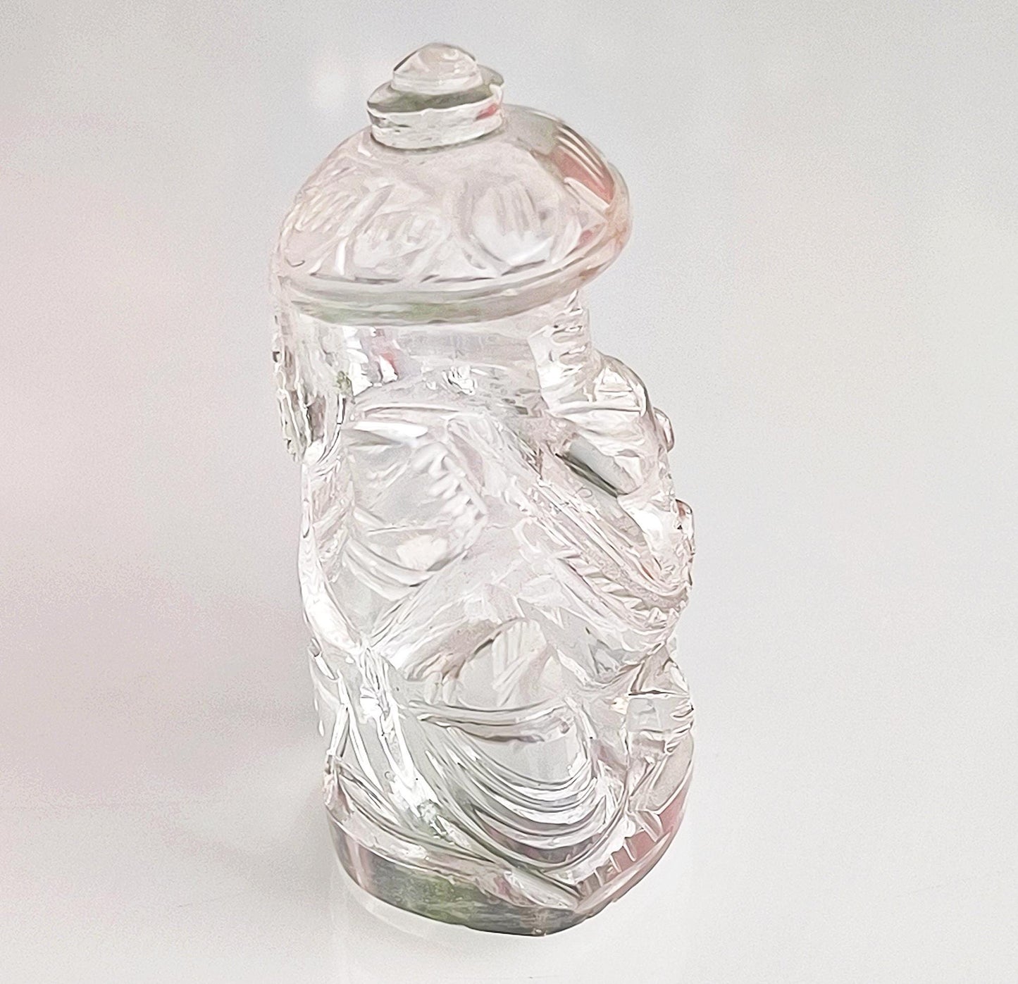 Small Clear Glass Crystal Seated Ganesha Statue, Khmer Ganapati, Hindu Elephant God, 1980s