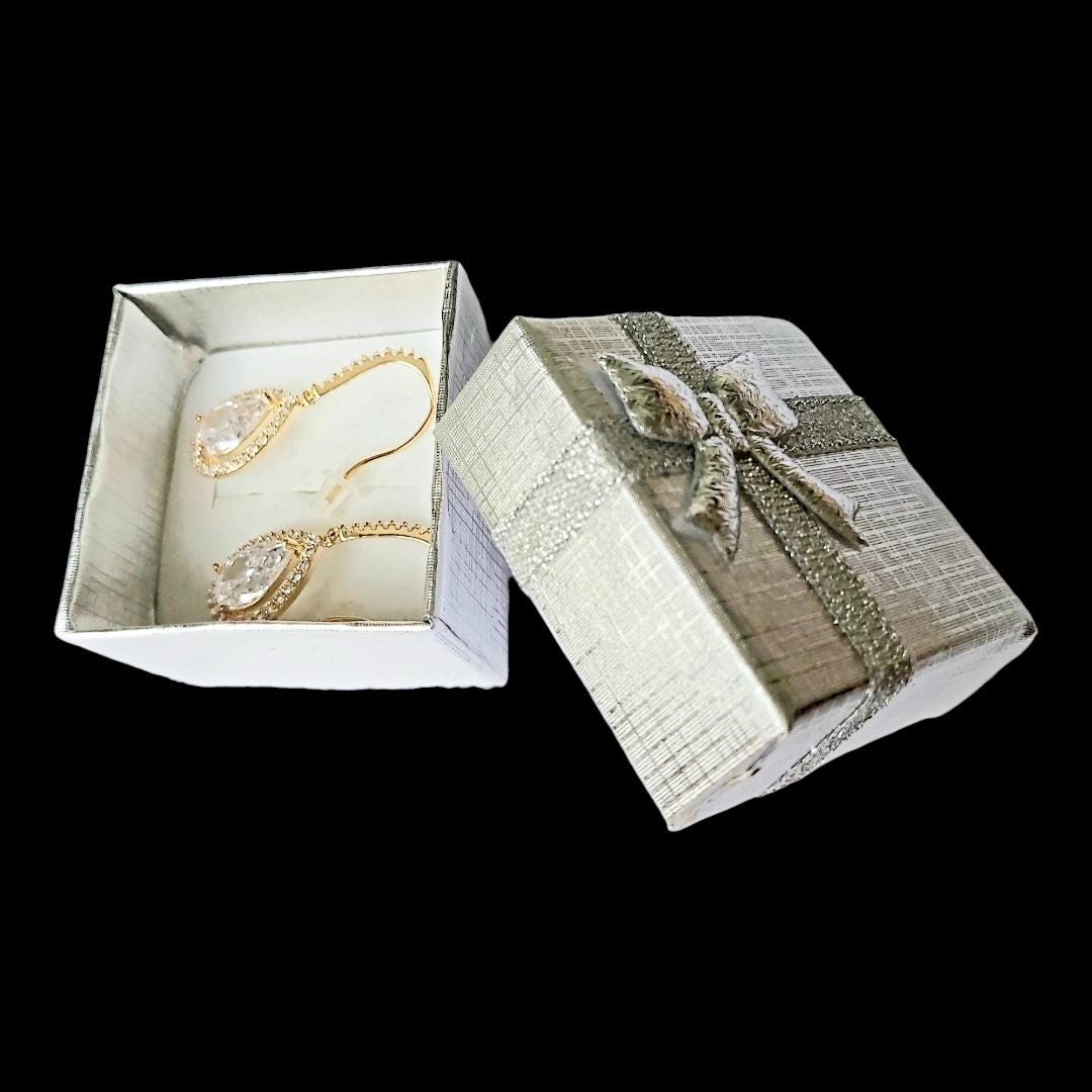 Vintage 2000s 14K Gold-Plated Stud Earrings with White Swarovski Crystal & Diamond Details