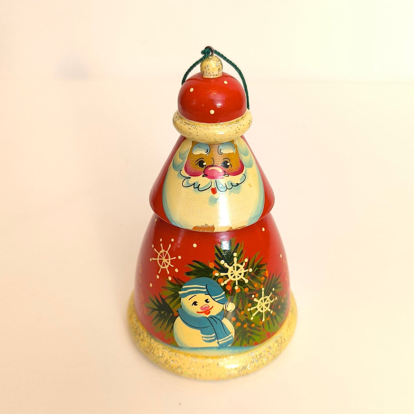 Handmade Christmas Tree Decoration, Antique Wooden Toy Santa Claus
