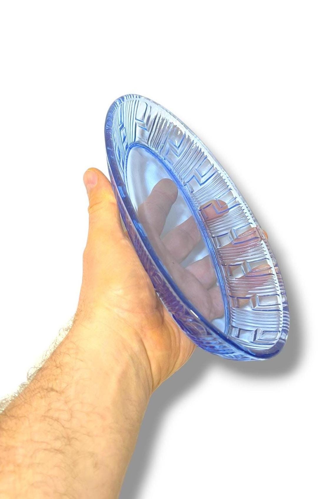 Light Blue Glass Serving Dish, 1970s, Salad Bowl or Herring Platter