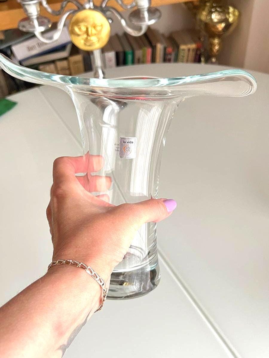 Clear Blown Glass Vase Wavy Rim 1990s
