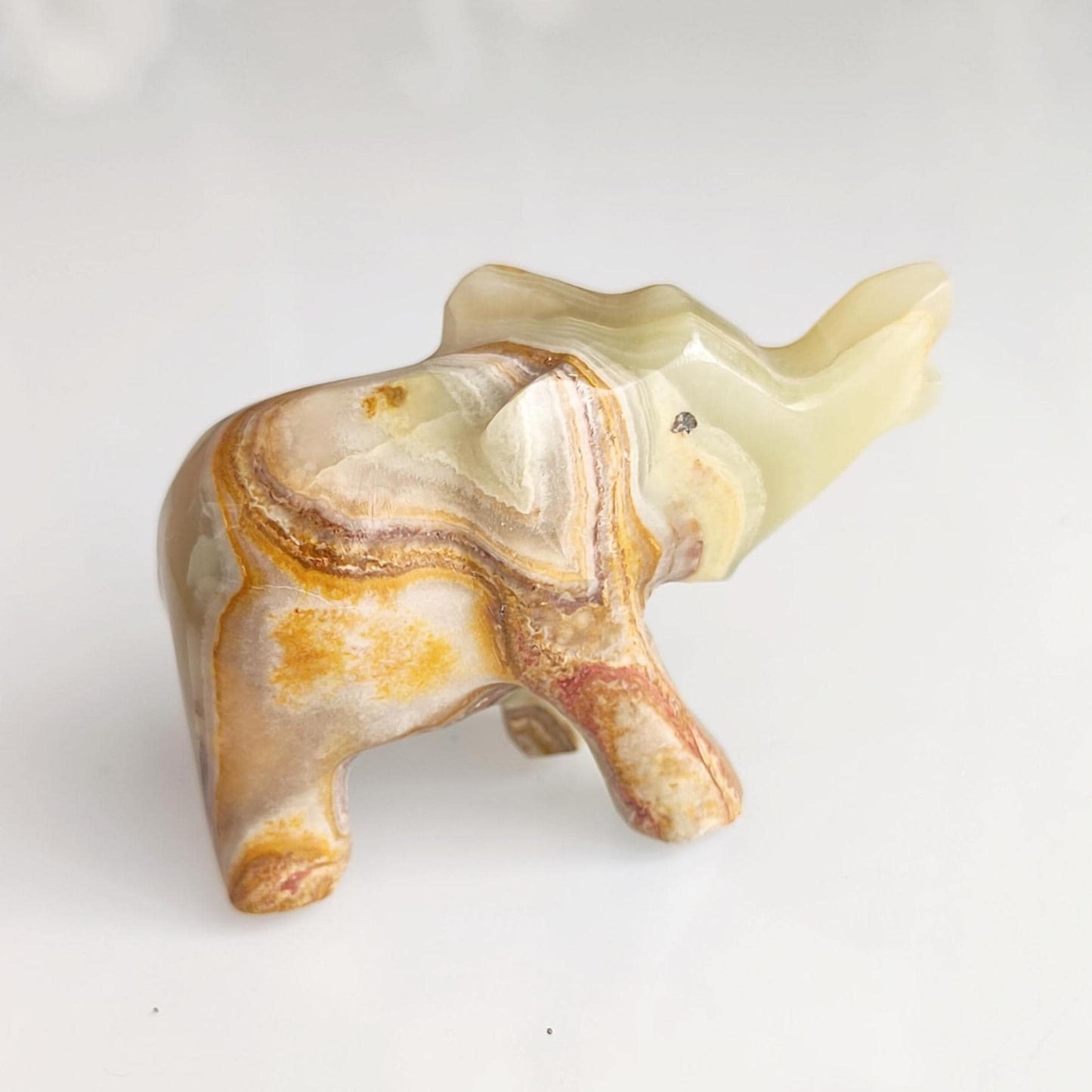Handmade Small Striped Onyx Elephant Statue with Raised Trunk, 1990s