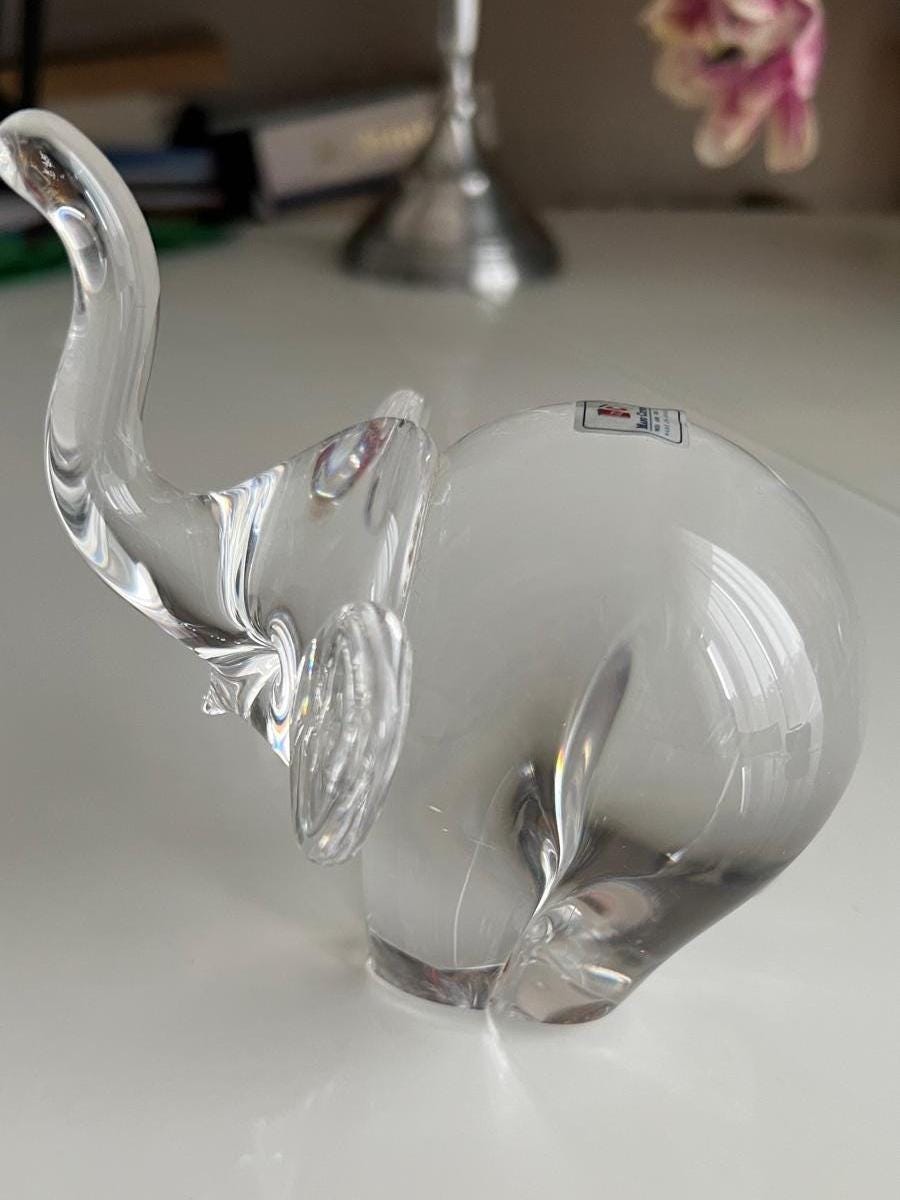 Clear Glass Elephant Manu Crystal Korea 1980