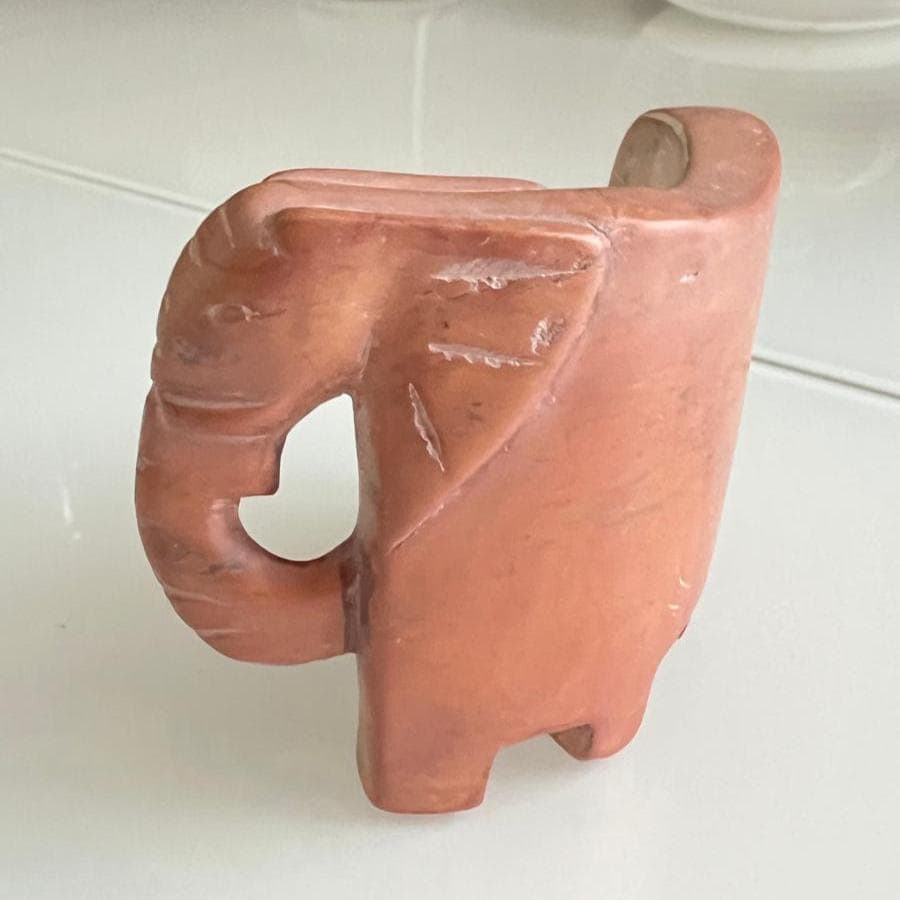 Brown Stone Elephant Carved Figurine Handcrafted 1980s