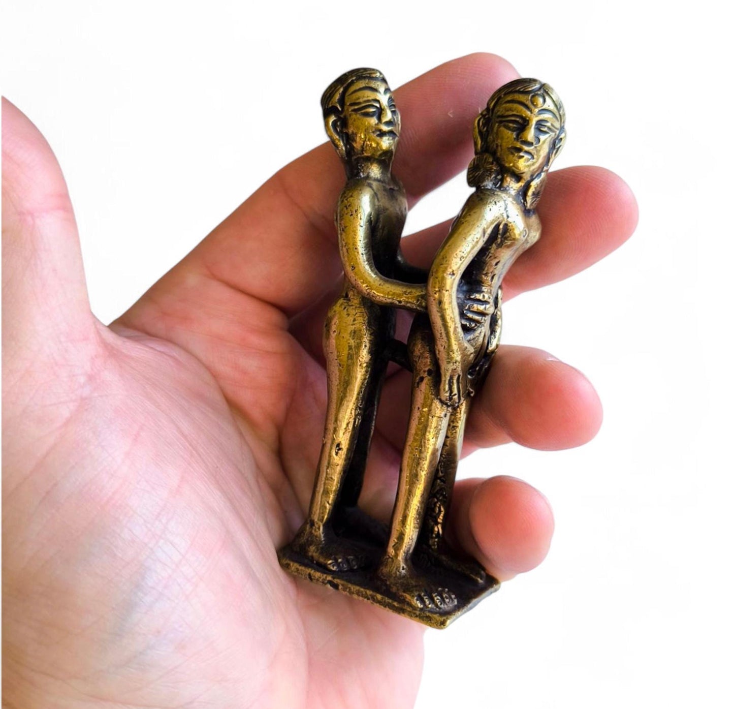 Vintage Bronze Erotic Kamasutra Couple Statue, Small Amulet, 1980s