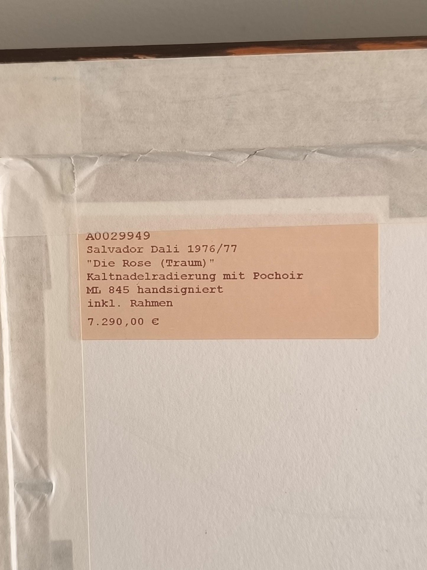 Salvador Dalí Signed Drypoint "Rose (Dream)", Limited Edition, Framed 1976