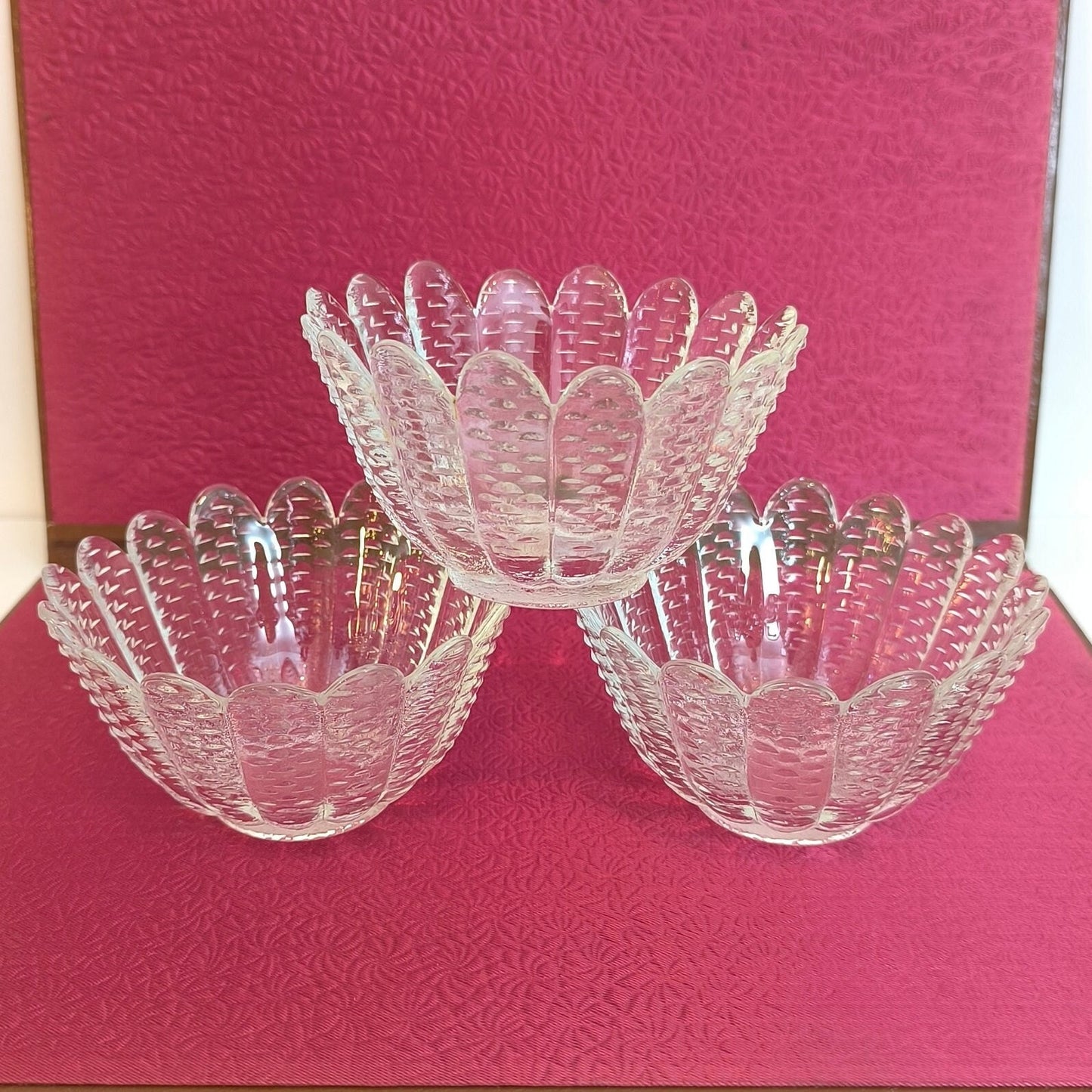 Crystal Dessert Bowls Set: Scandinavian Pressed Glass, 1970s