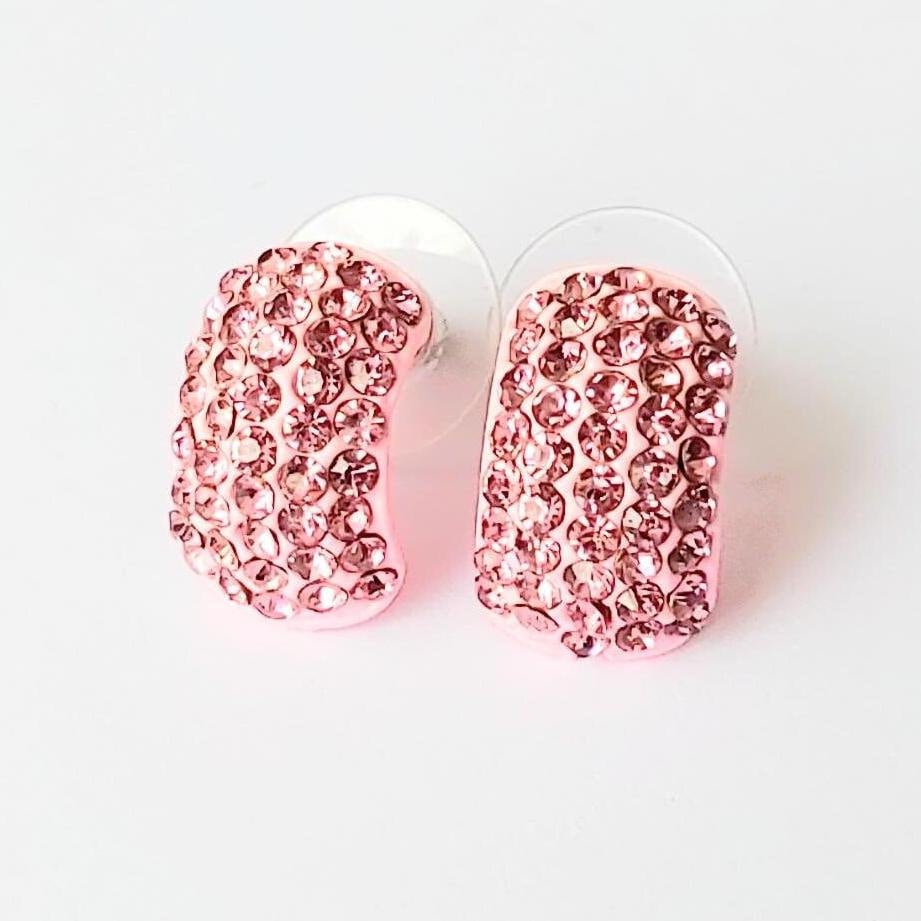 Vintage 2000s Pink Ceramic Costume Jewelry Earrings with Pink Crystals