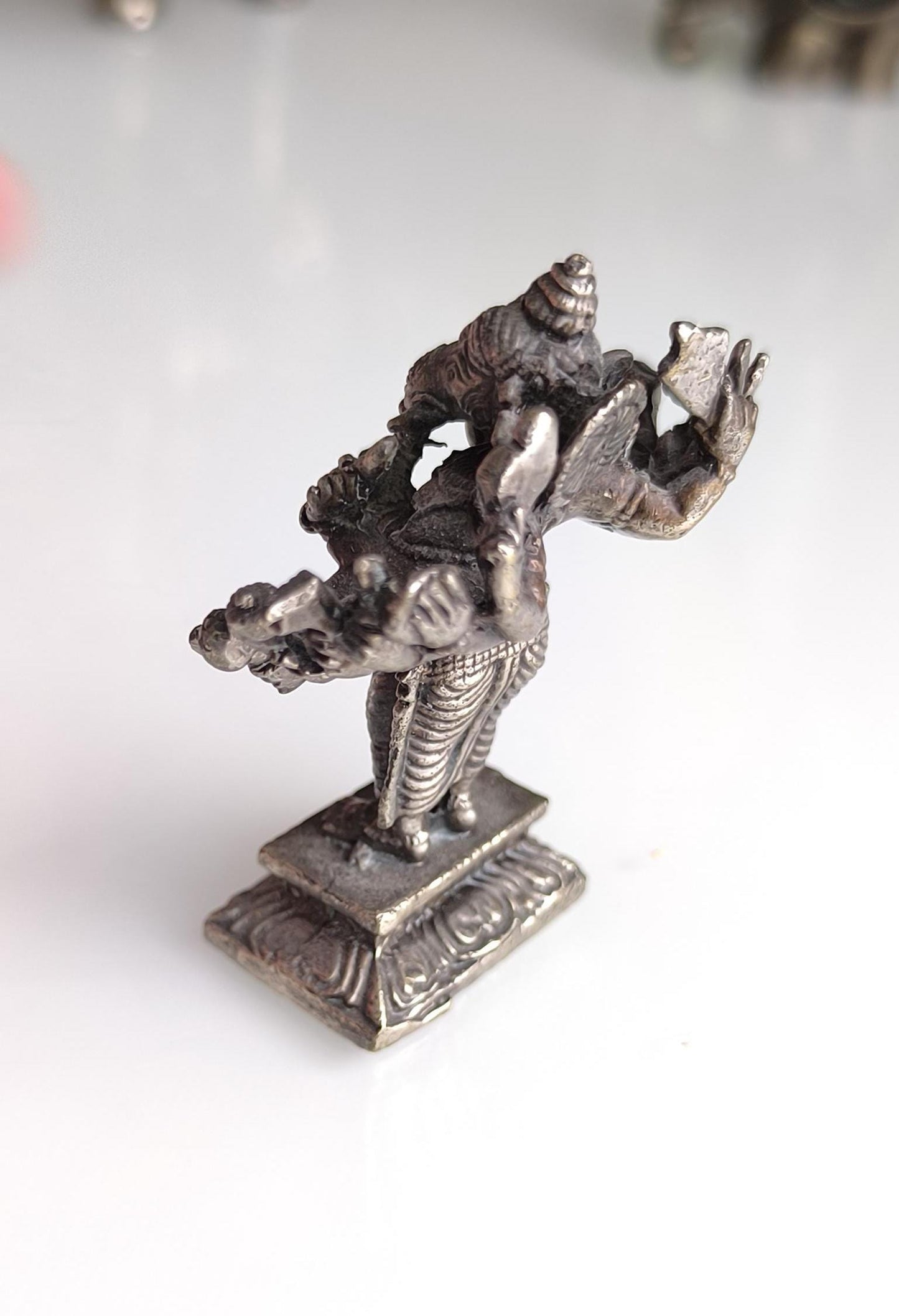 Bronze Silver Tone Small Ganesha Statue with Many Hands – Hindu Elephant Deity, 1970s