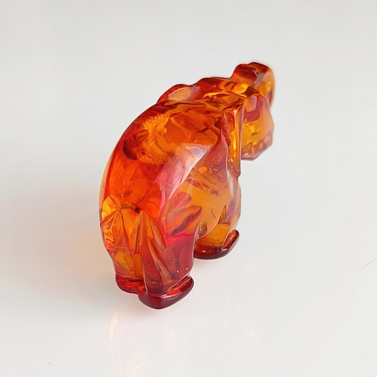 Brown Transparent Bakelite Elephant Trunk Up Handmade 1970s