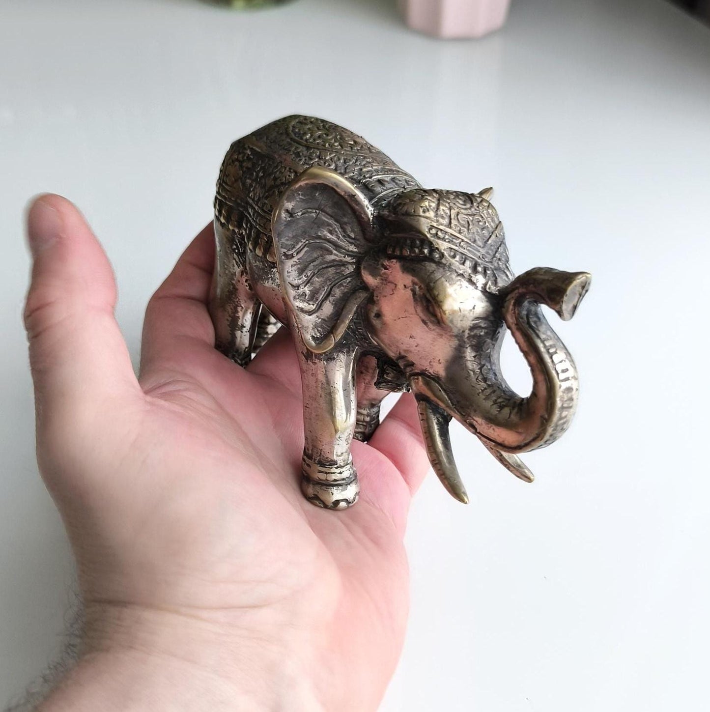 Bronze Asian Elephant Figurine with Silver Highlights, 1980s