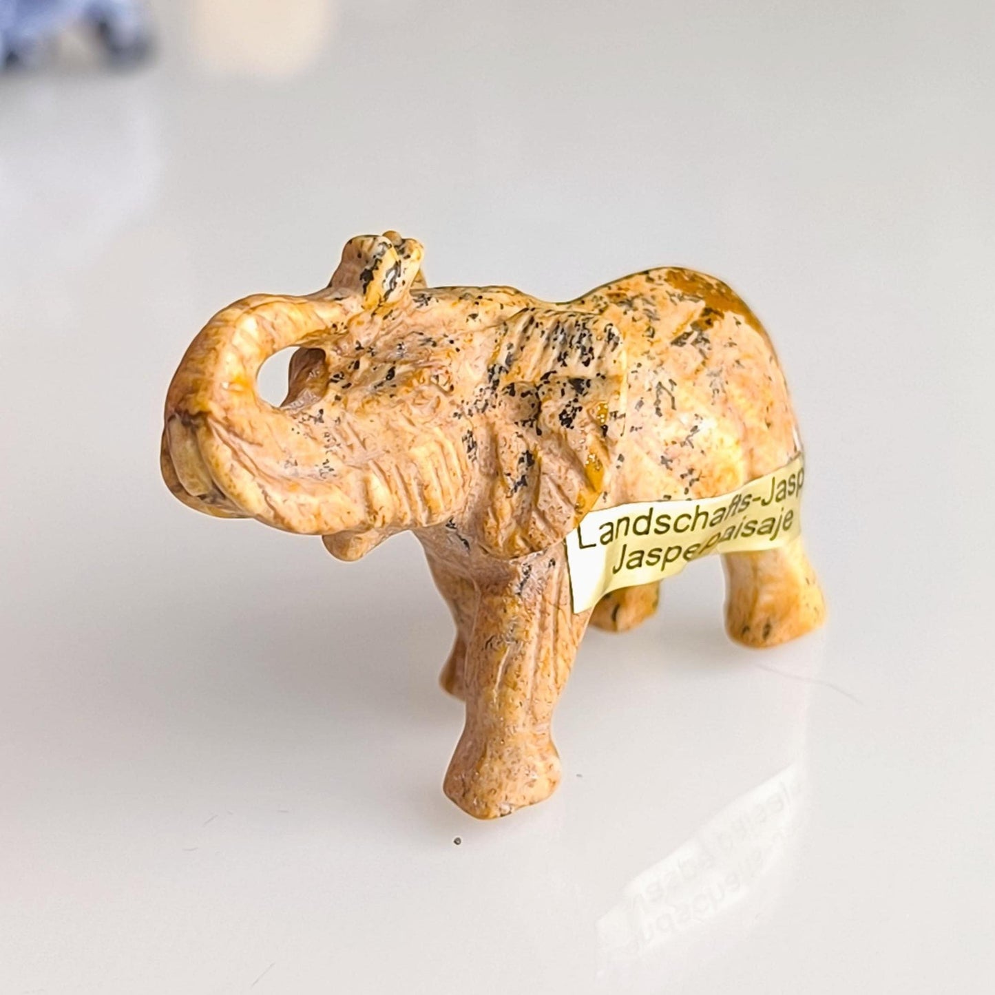 Light Brown Stone Elephant Raised Trunk Asian Handmade 2000s