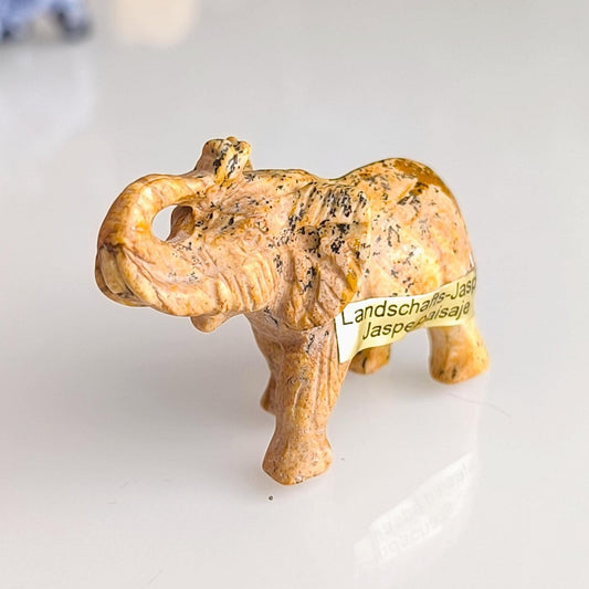 Light Brown Stone Elephant Raised Trunk Asian Handmade 2000s