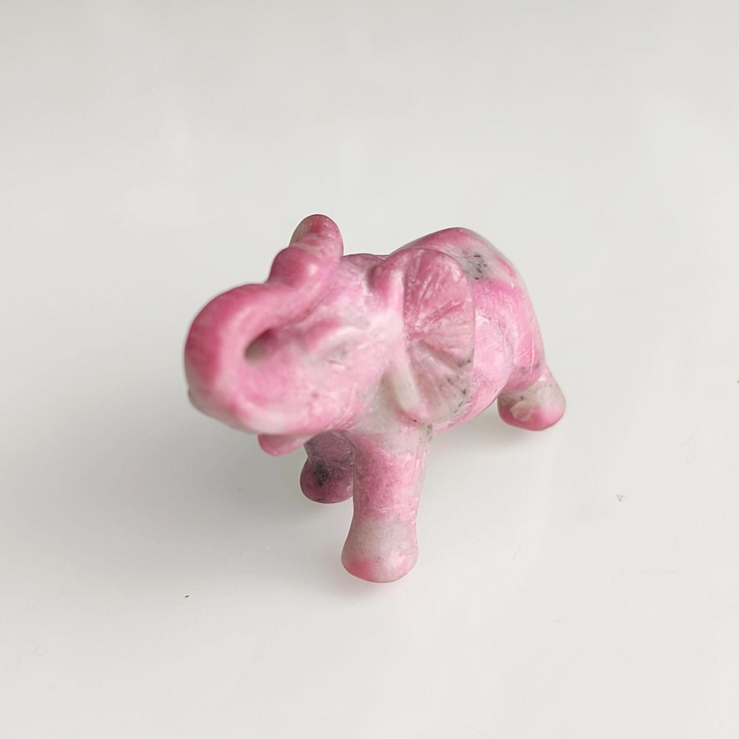 Small Pink Stone Elephant Trunk Up Asian Handmade 2000s