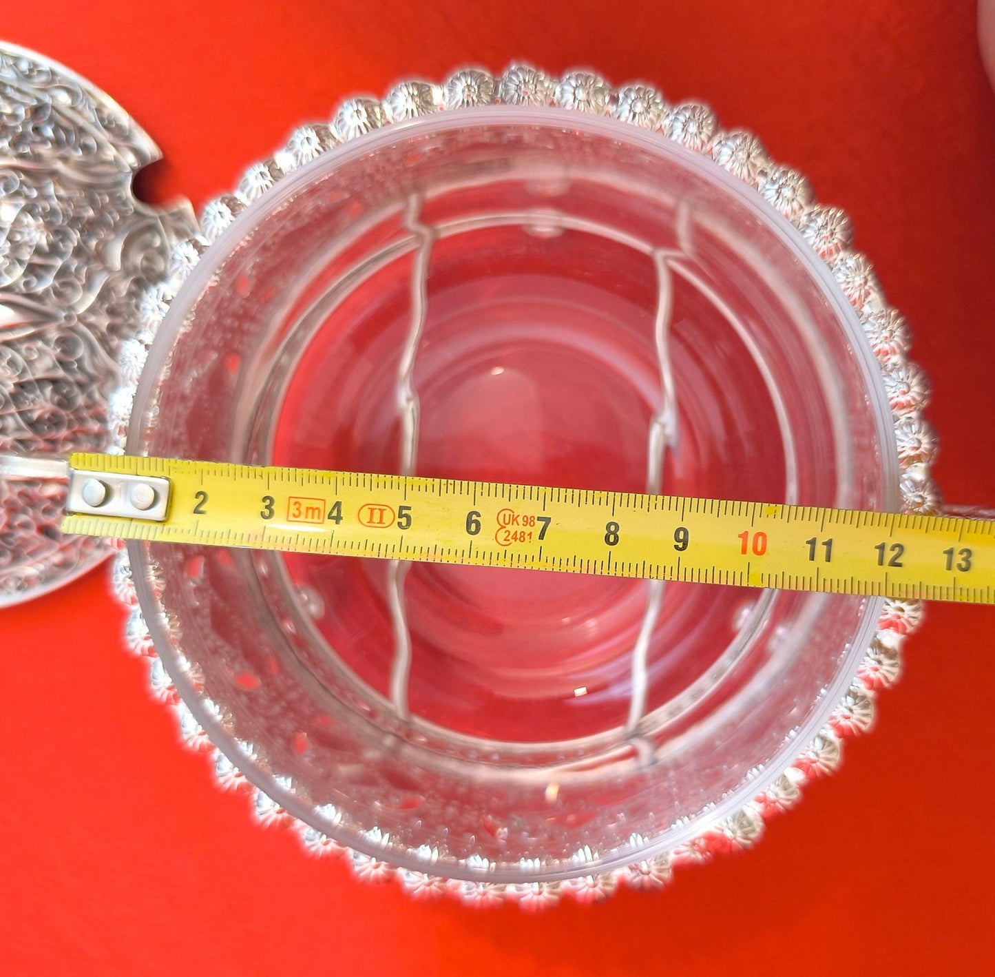 Silver Plated Sugar Bowl with Glass Insert: Asian Inspired