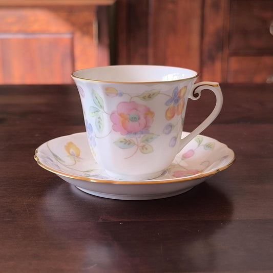 Japanese Porcelain "Old Kyoto by Sudo" Coffee/Tea Cup & Saucer – Hand-Painted Floral, Gold Trim, 1980s