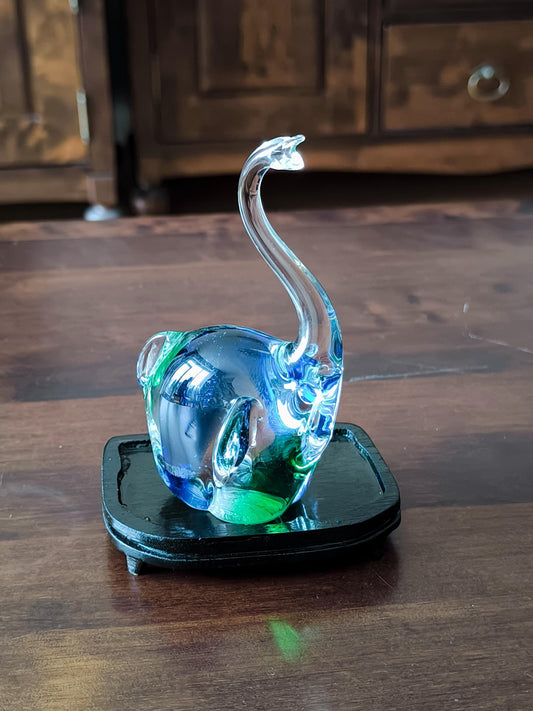 Original Murano Blue and Green Crystal Glass Elephant Sculpture, 1980