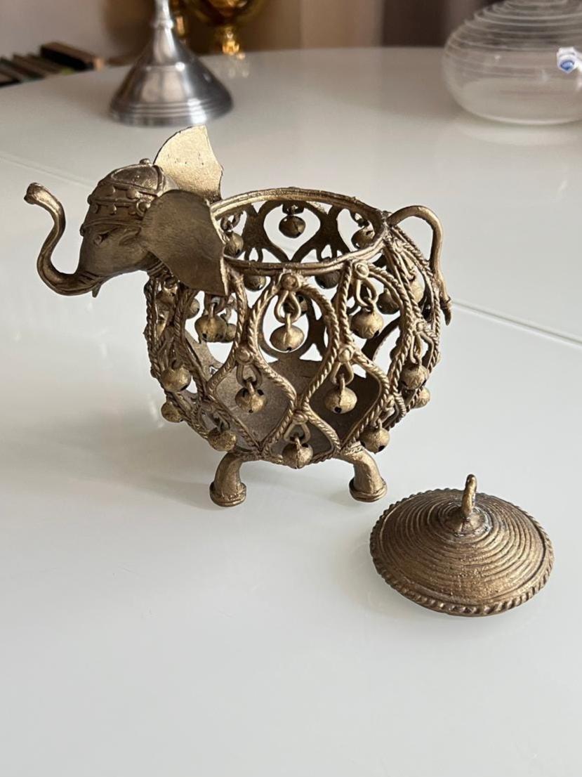 Metal Elephant Lantern Candle Holder with Brass-Tone Finish, 1970s