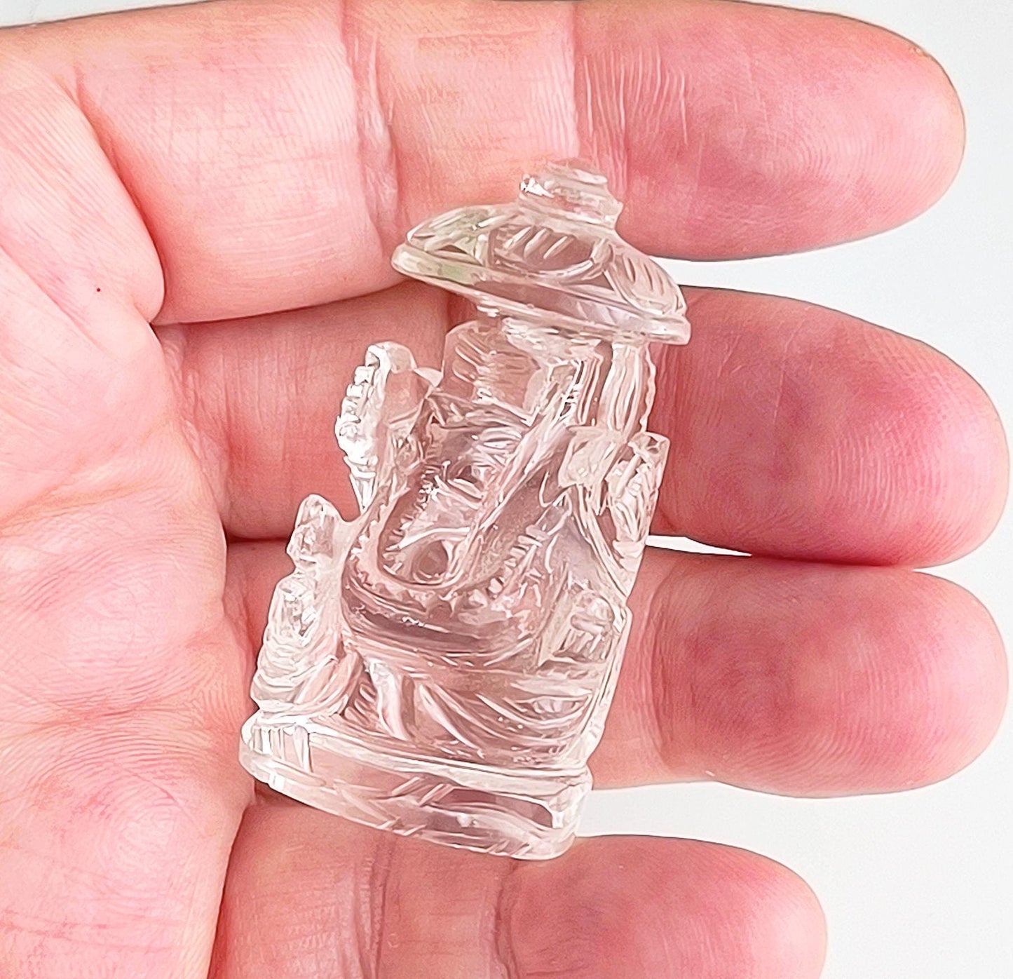 Small Clear Glass Crystal Seated Ganesha Statue, Khmer Ganapati, Hindu Elephant God, 1980s
