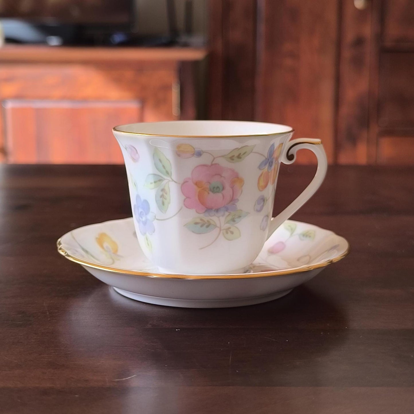 Japanese Porcelain "Old Kyoto by Sudo" Coffee/Tea Cup & Saucer – Hand-Painted Floral, Gold Trim, 1980s