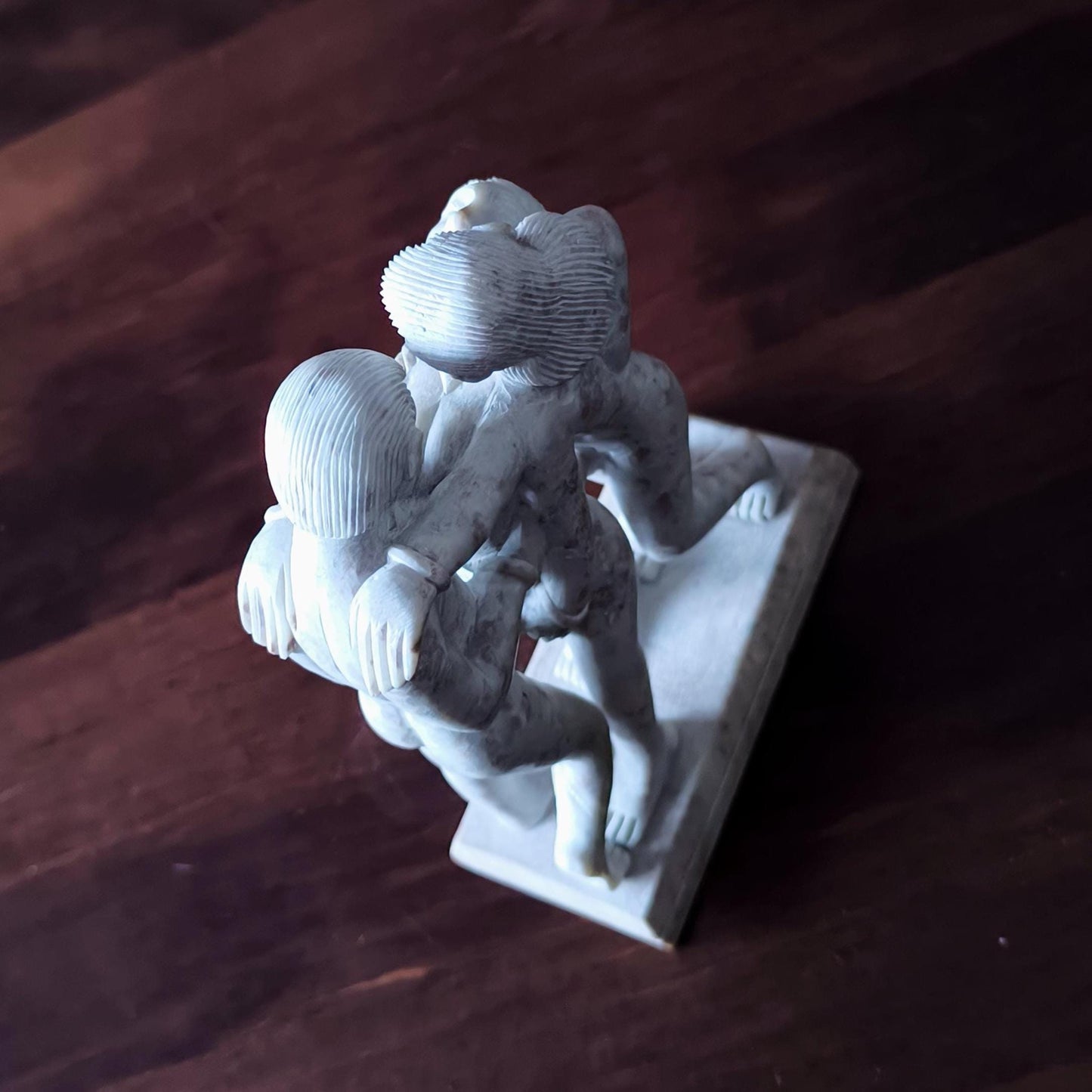 Light Stone Erotic Kamasutra Three People Statue, Handmade 1980