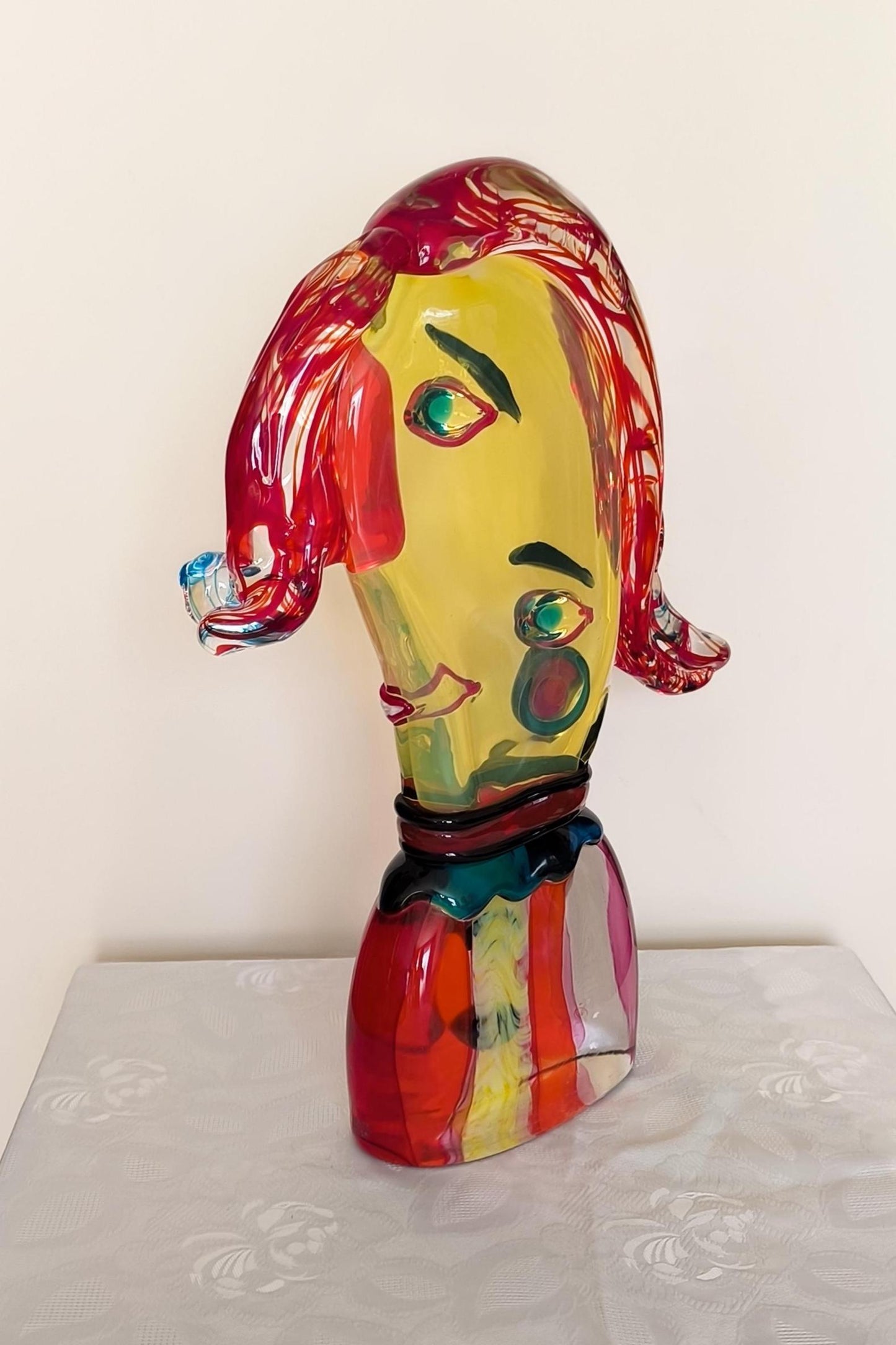 Murano Glass Clown Head Sculpture, Costantini Mario, Signed 2000