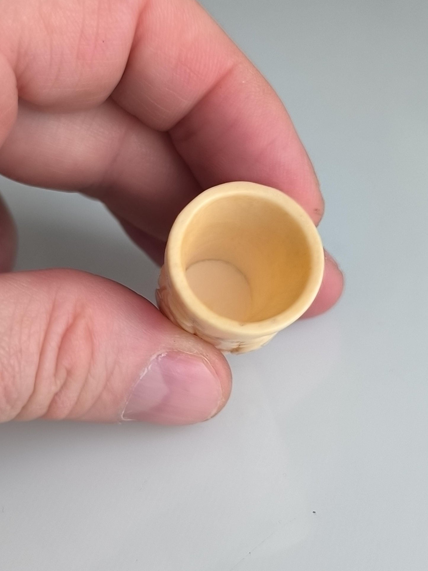 Hand Carved Stone Thimble with Turtle Figurine, 1960