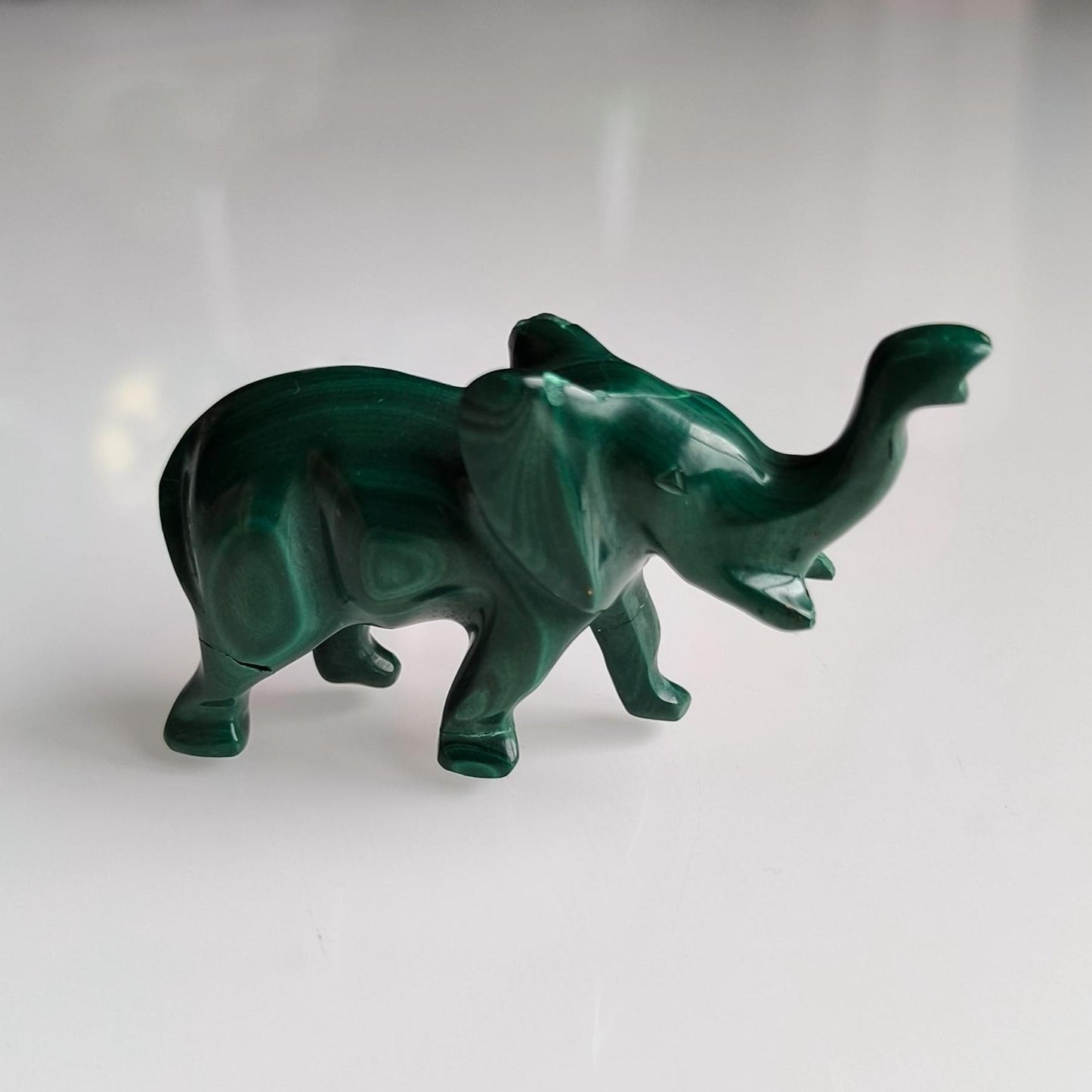 Small green malachite elephant figurine, handmade 1980s