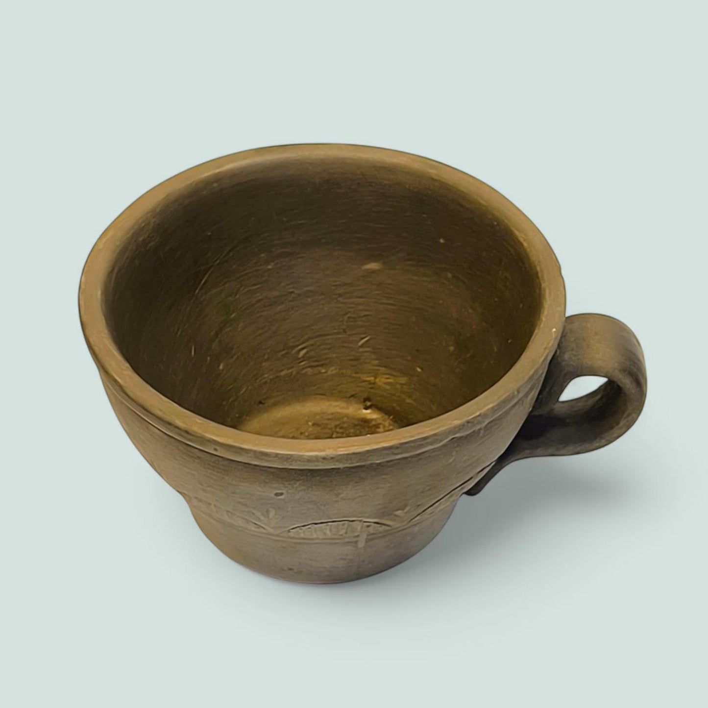 Handmade Clasical Lithuanian Unglazed Brown Clay Mug, 2000s