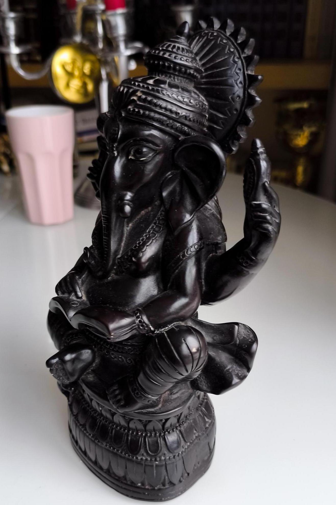Collectible Ganesha Statue, Vintage 16 cm Black Resin Hindu Elephant God Figurine, 1990s
