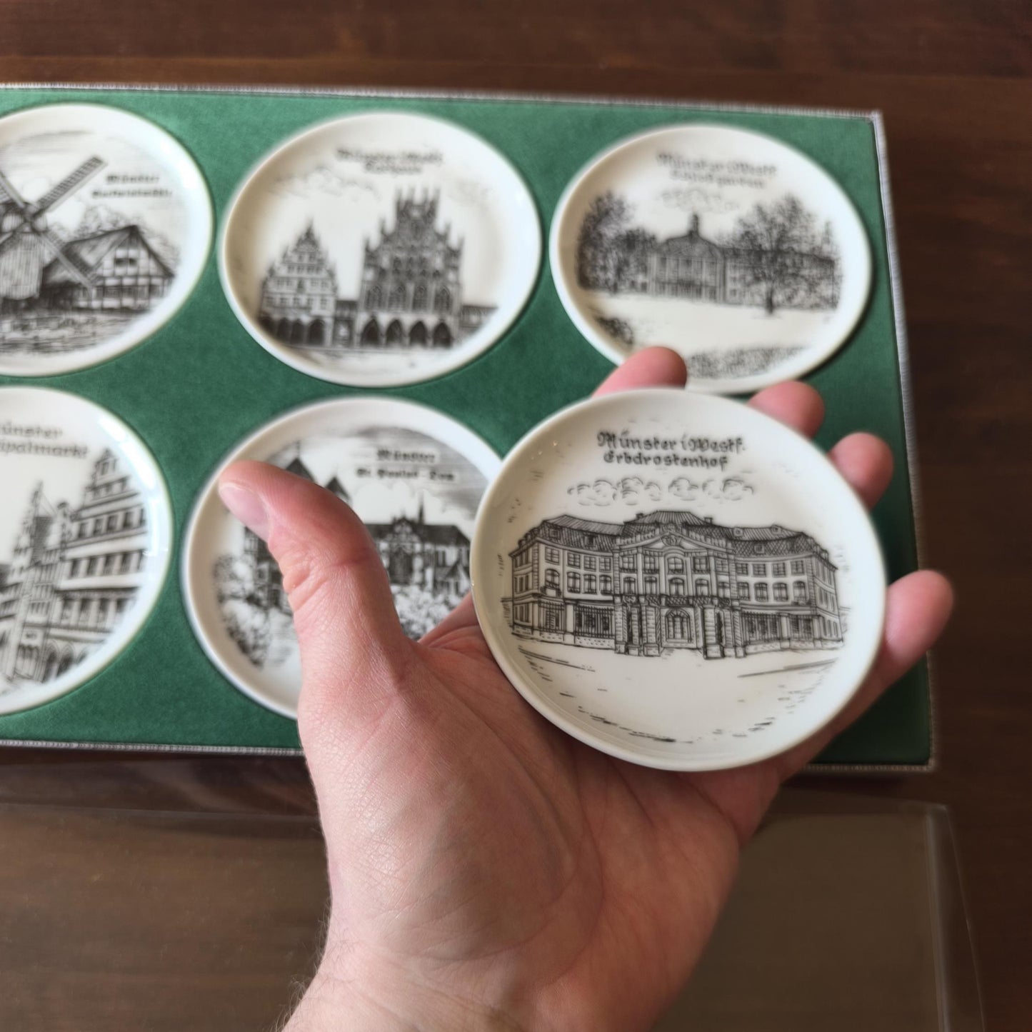 Set of 6 German Coasters with Münster Motifs, Original Box 1980s–1990s