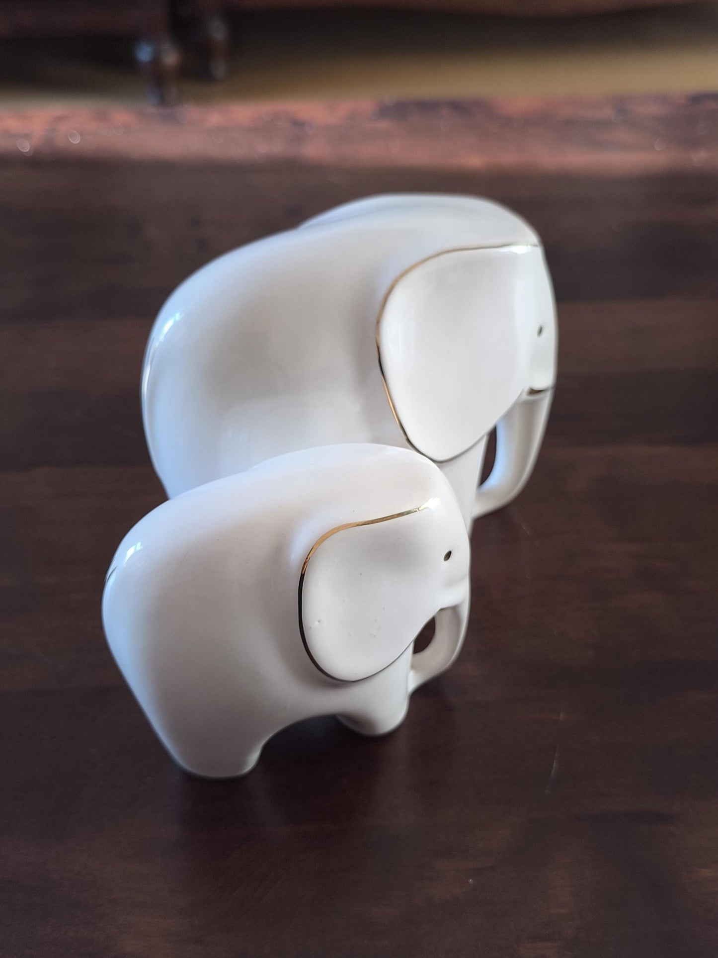 Porcelain Elephant Figurine Pair with Gold Accents, 1970s