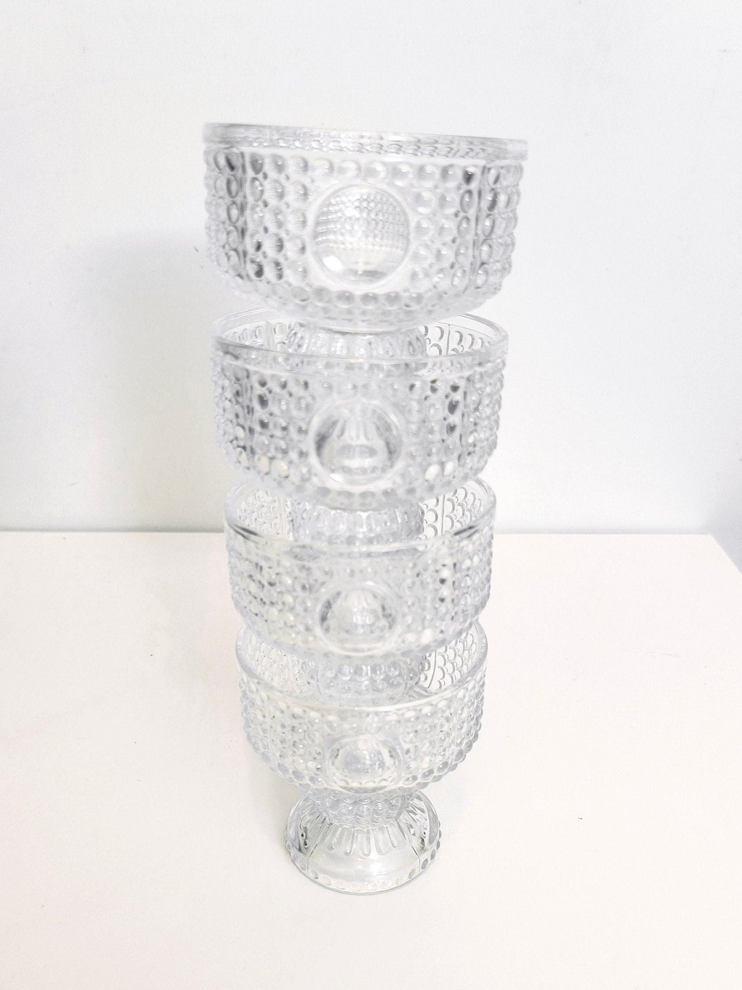 Set of 4 Ice Cream Cups, Pressed Glass Dessert Cups, Designed by Adolf Matura, Libochovice Glassworks, 1970s, Czechoslovakia