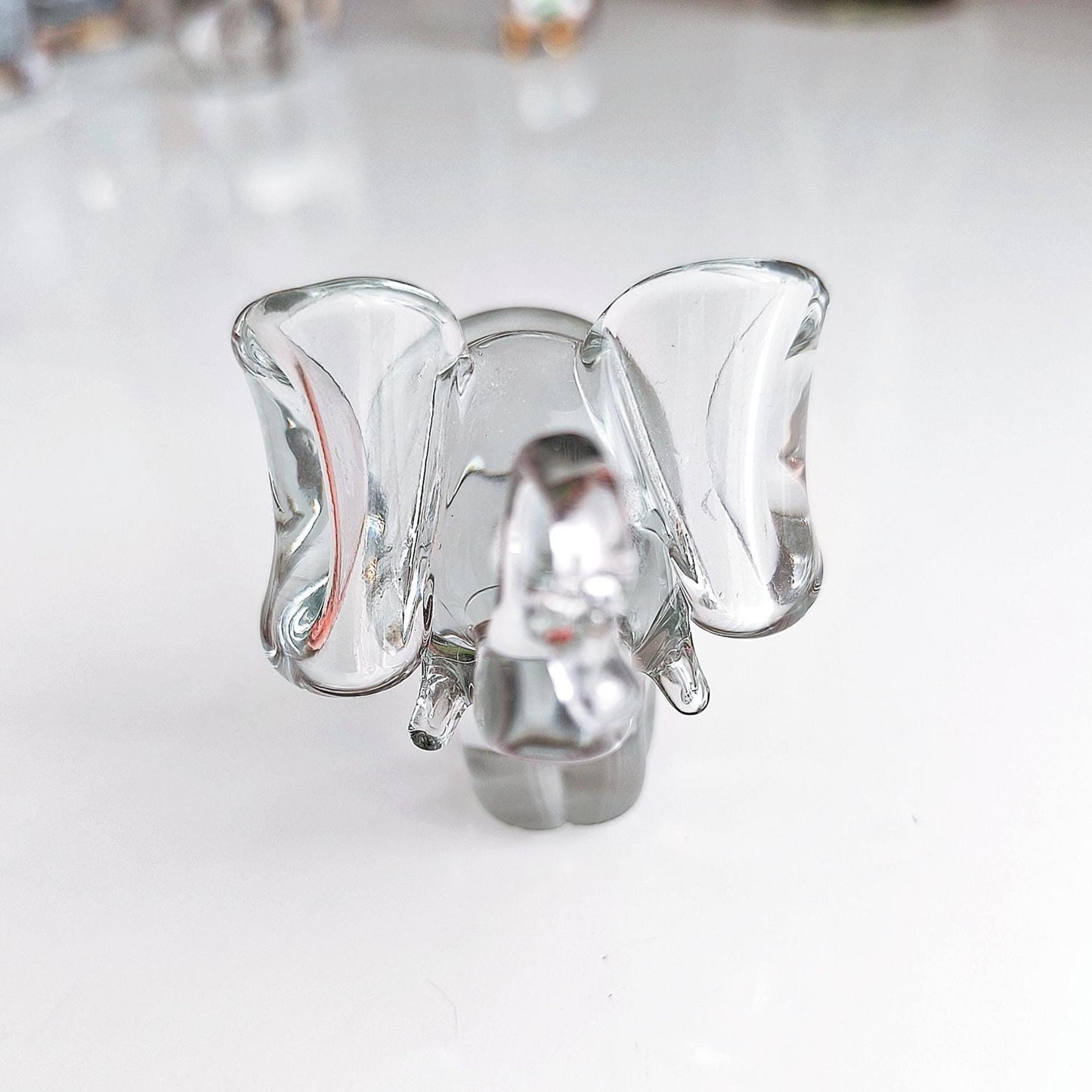 Murano Clear Crystal Glass Elephant Original Sculpture Raised Trunk 1980