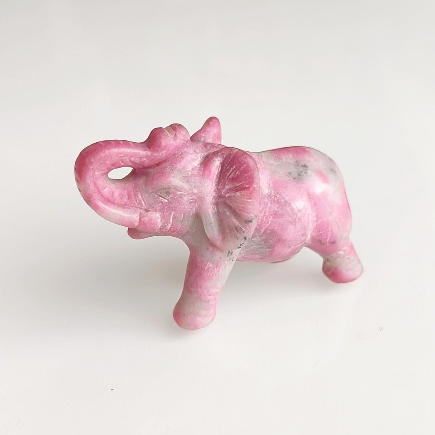 Small Pink Stone Elephant Trunk Up Asian Handmade 2000s