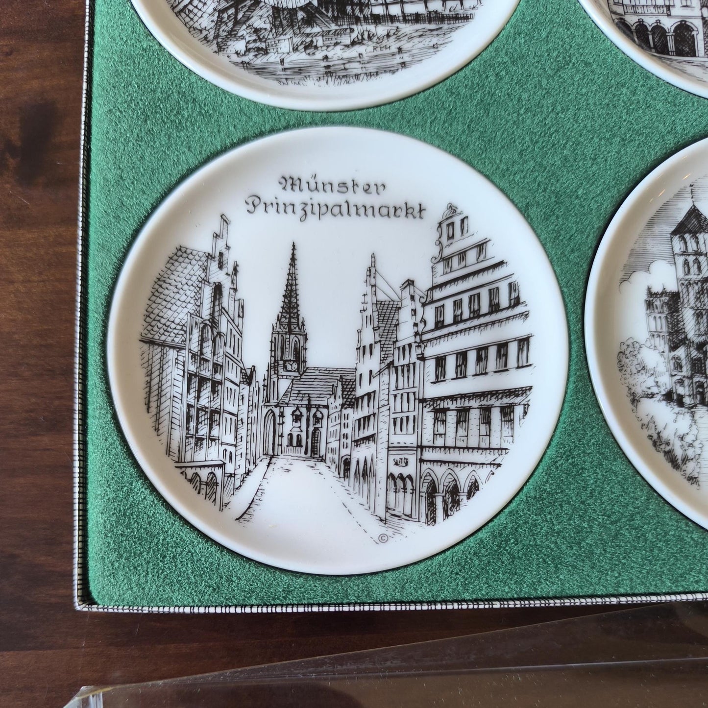 Set of 6 German Coasters with Münster Motifs, Original Box 1980s–1990s