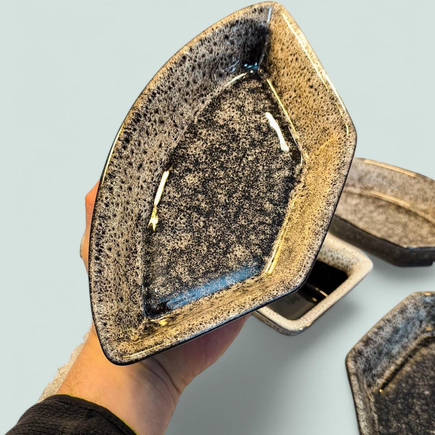 Handmade Lithuanian Glazed Earthenware Snack Dish Set, 5-Piece, 2000s