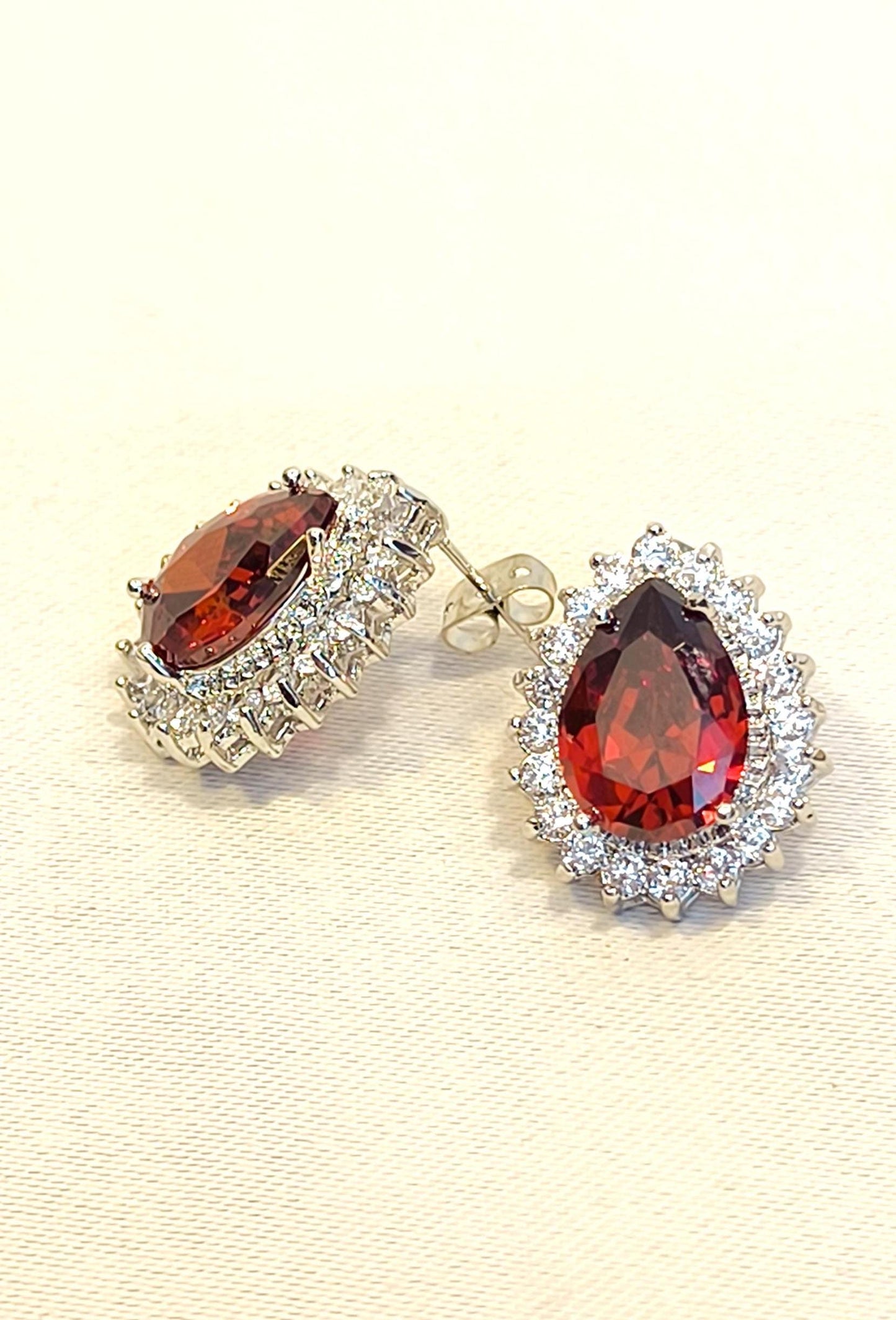 Red Swarovski Crystal Drop Earrings: 14K Gold-Plated, 2000s