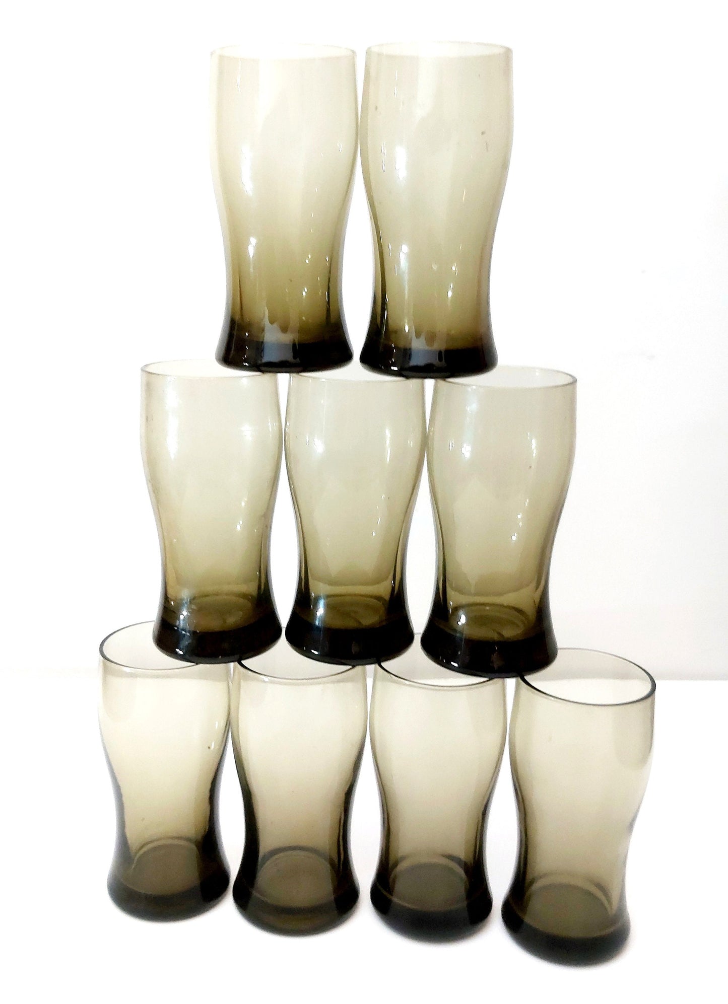 Vintage Smoke Brown Glass Tumblers - 1970s Drinkware Set of 6