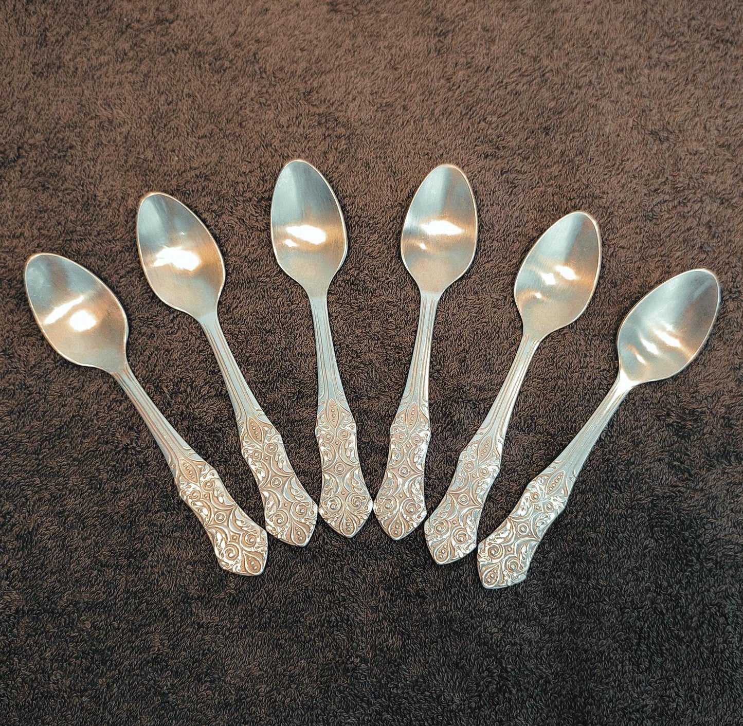 Set of 6 Melchior Silver-Tone Teaspoons with Ornamental USSR 1970s