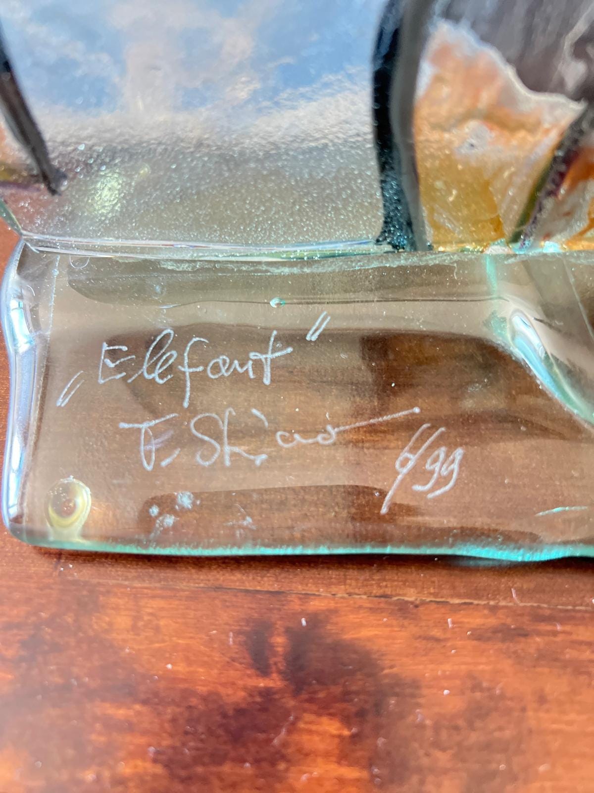 Flat Glass Abstract Elephant Sculpture Signed 6/99