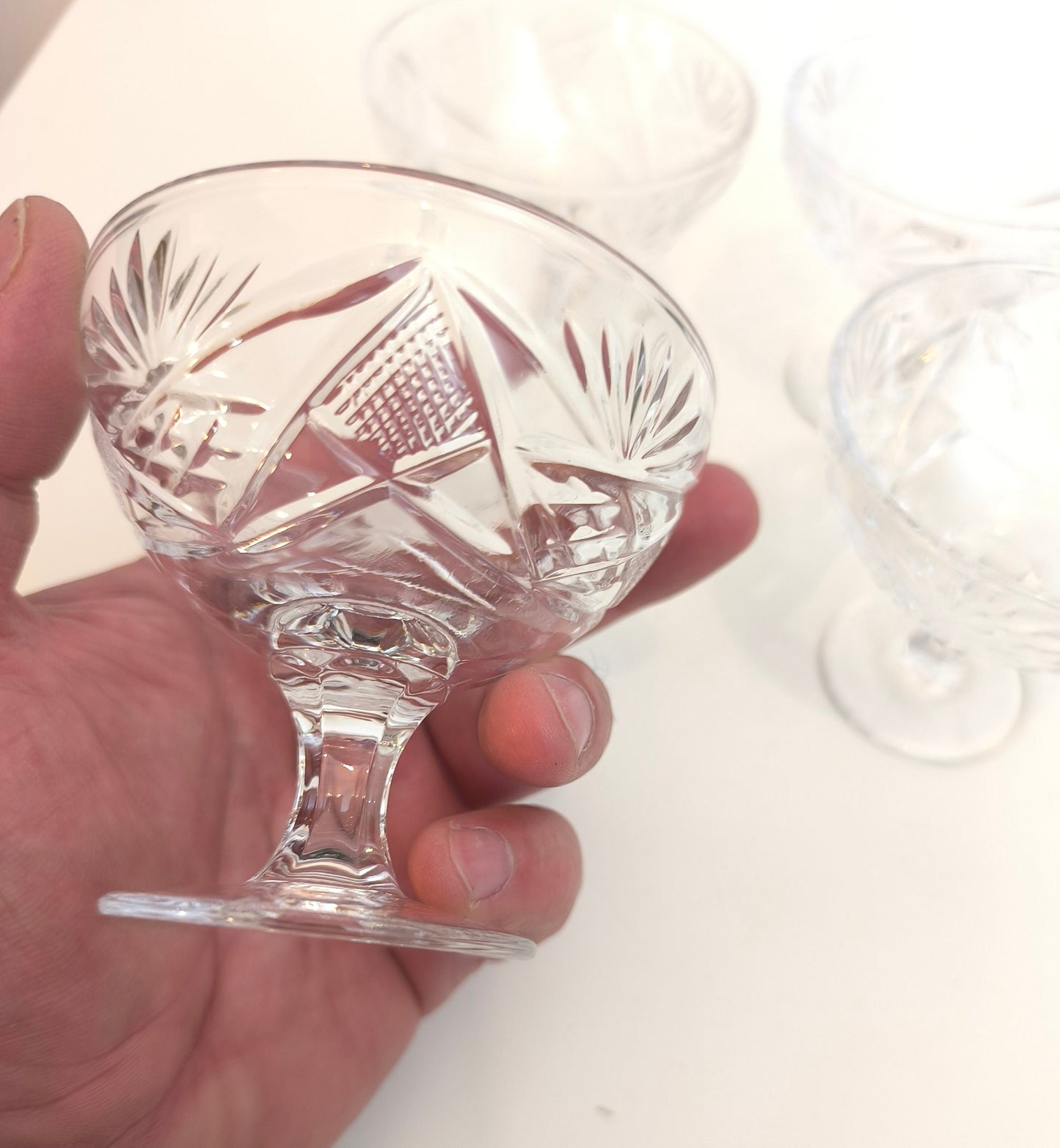 Set of 4 Sparkling Wine Glasses. Vintage Ice Cream Cups. Pressed Glass Crystal Dessert Cups, Made in Soviet Union, 1970s