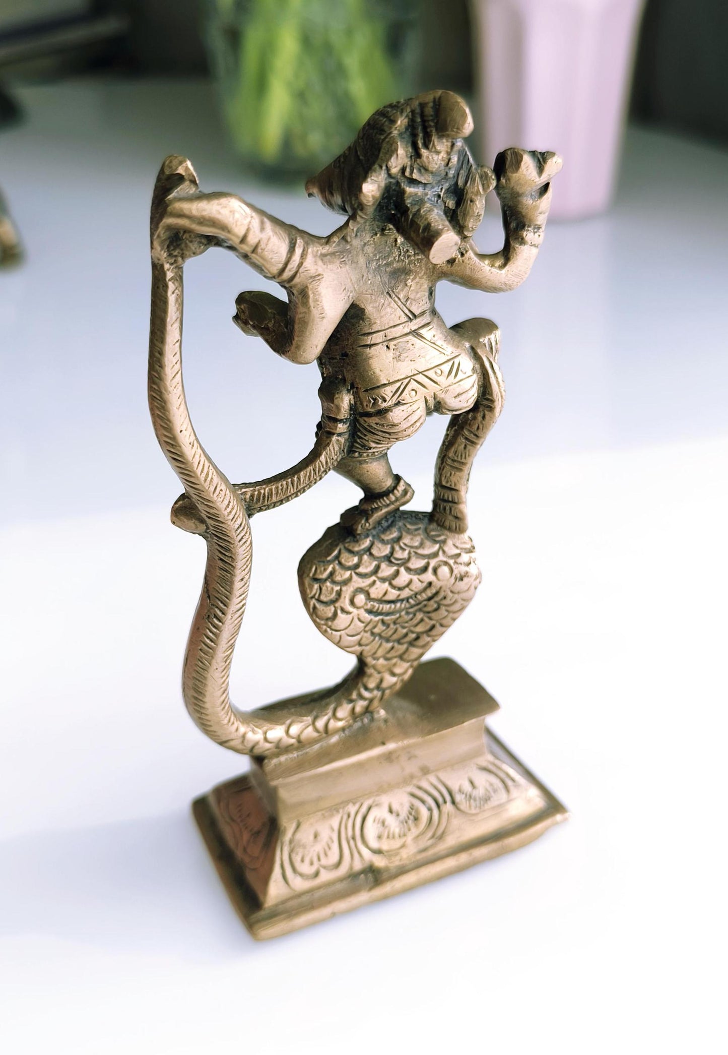Bronze Dancing Ganesha with Snake, Hindu Elephant God Statue, 1980s