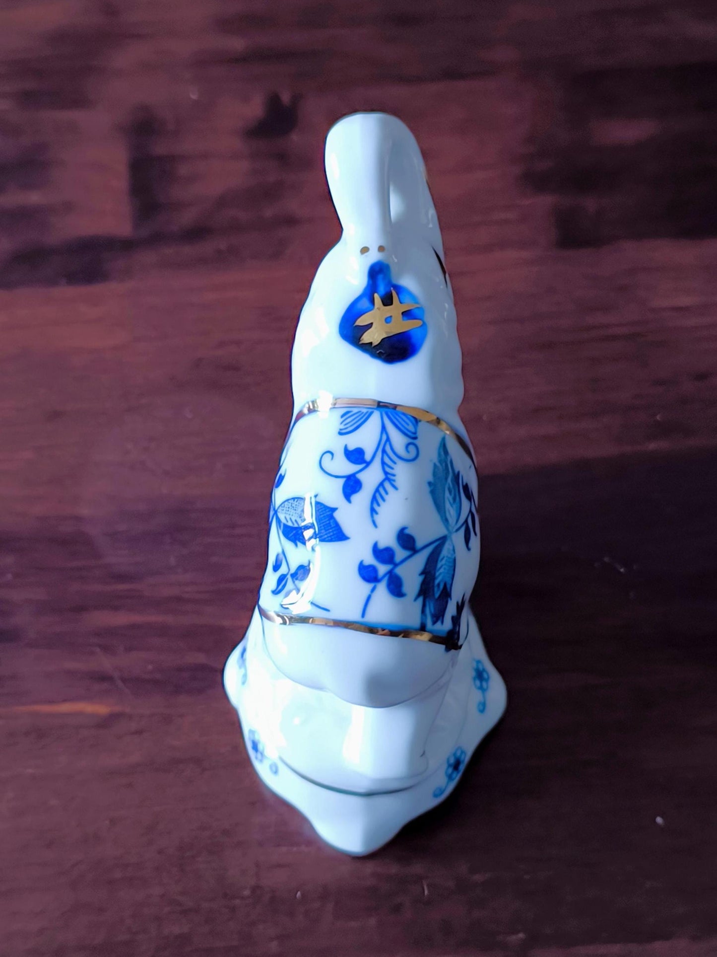 White Porcelain Elephant Figurine With Blue Flowers, Handmade 1970s