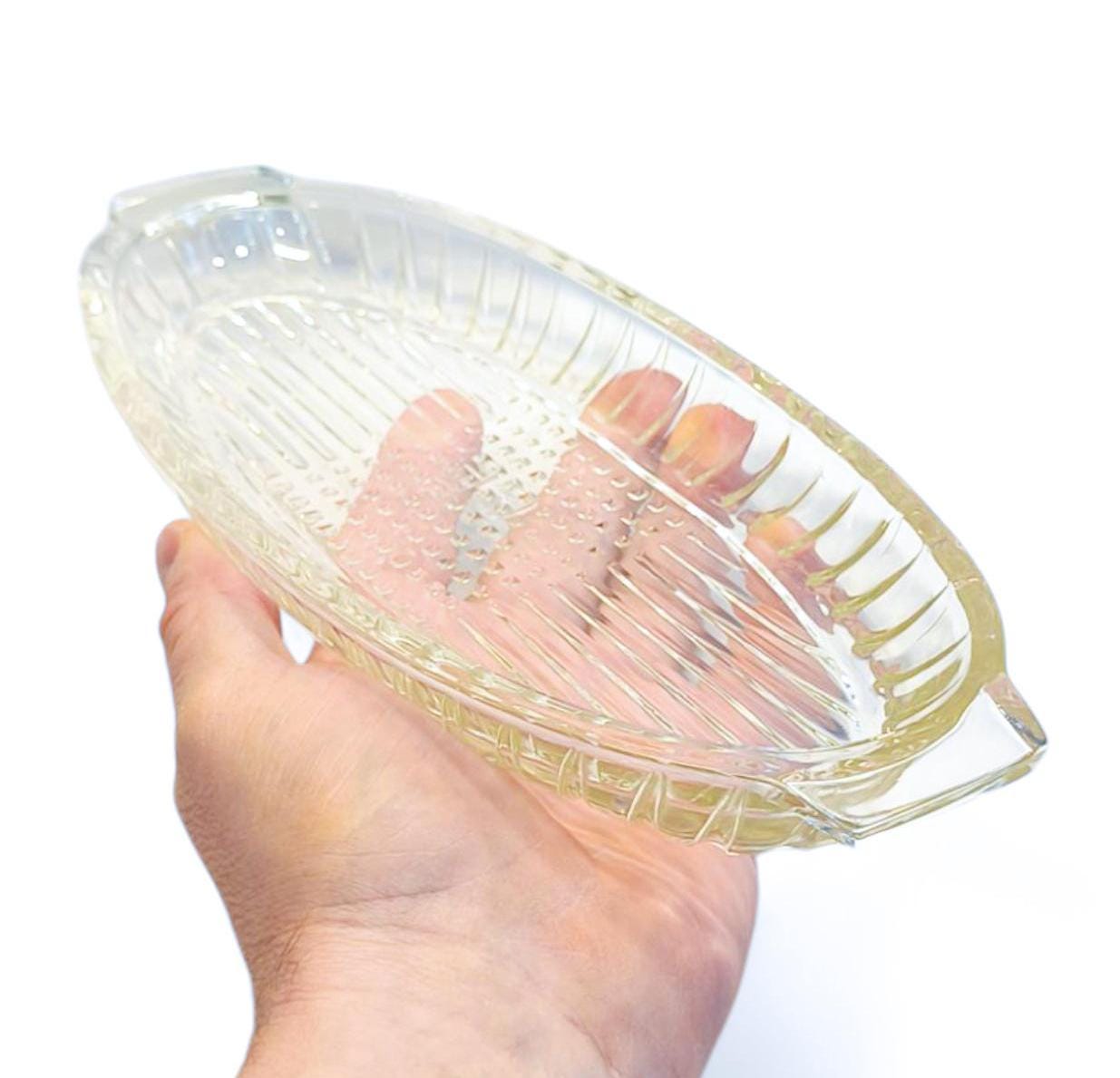 Crystal Serving Dish with Handles, Vintage Clear Glass Salad Bowl or Herring Platter, 1970s