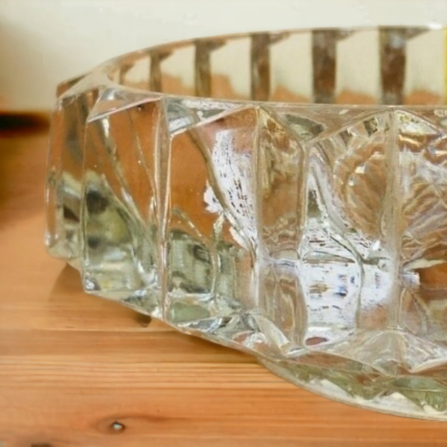 Ribbed Crystal Serving Bowl: Heavy Clear Glass Candy Dish, 1970s