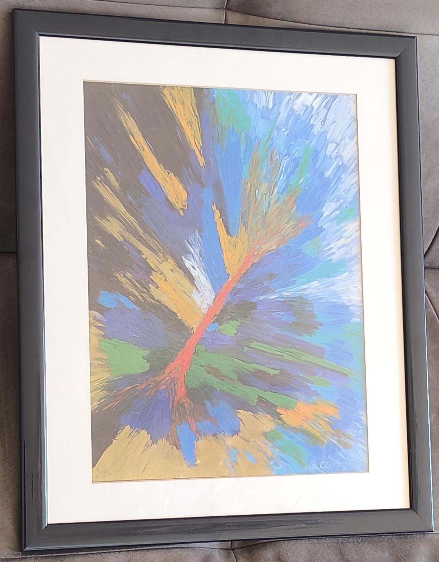 Abstract Acrylic on Cardboard, Signed "18 Corado 715", Italy 1970–1990, Framed