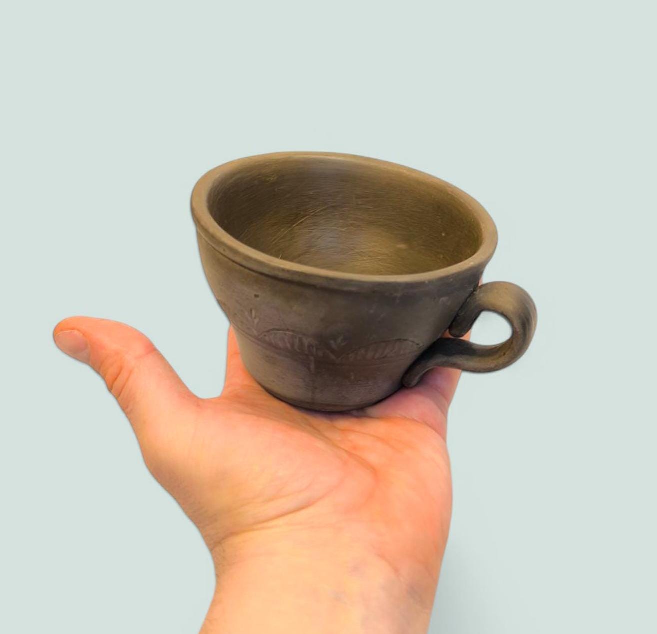 Handmade Clasical Lithuanian Unglazed Brown Clay Mug, 2000s