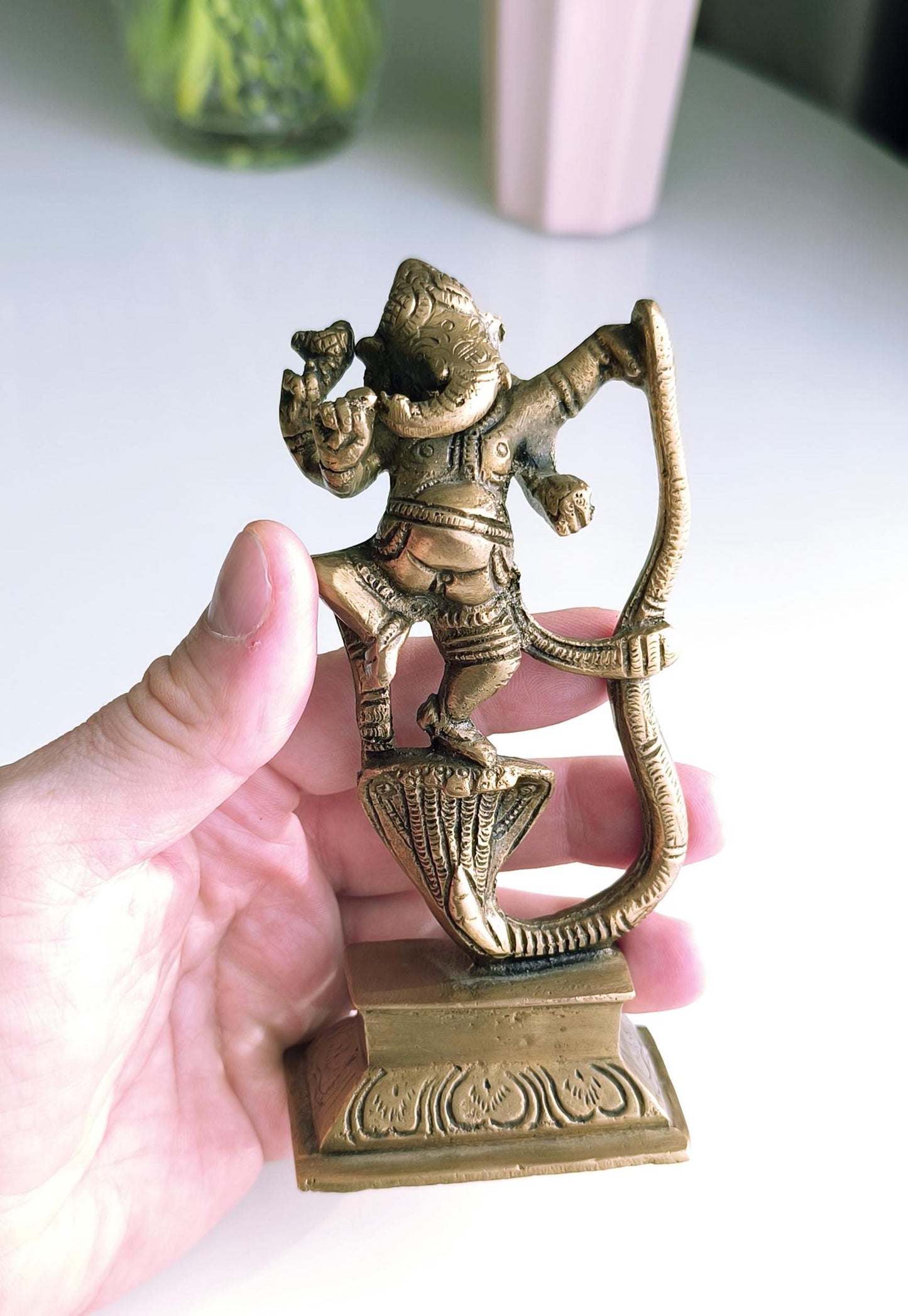 Bronze Dancing Ganesha with Snake, Hindu Elephant God Statue, 1980s