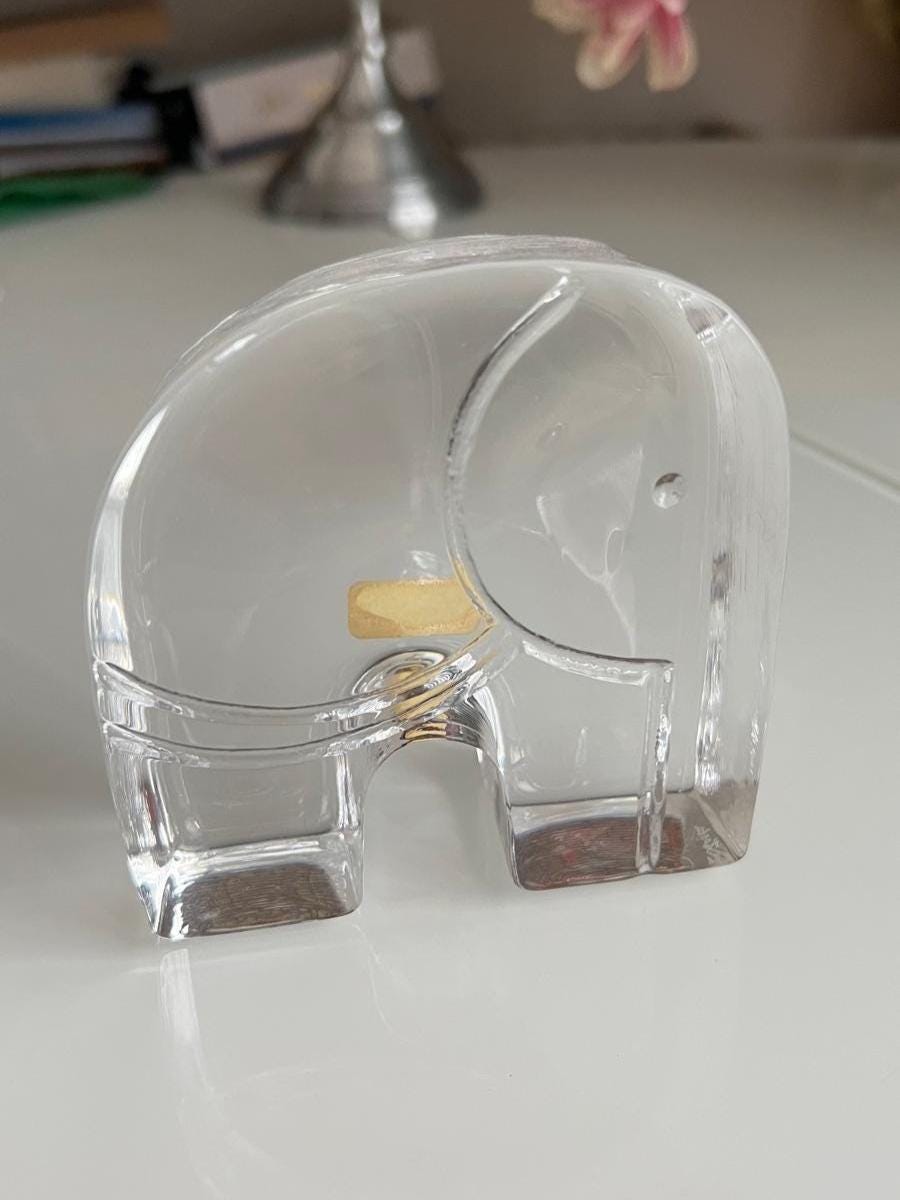 Clear Glass Paperweight Magnet Shape Elephant Figurine Sweden 1990s